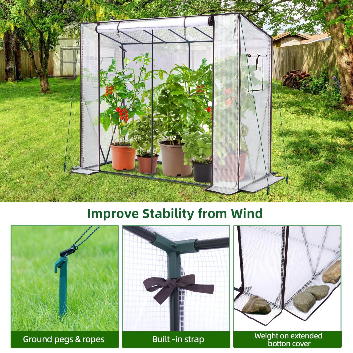 Ohuhu Walk-In Greenhouse | Heavy Duty Portable PE Plant Shed - 200x77x170cm