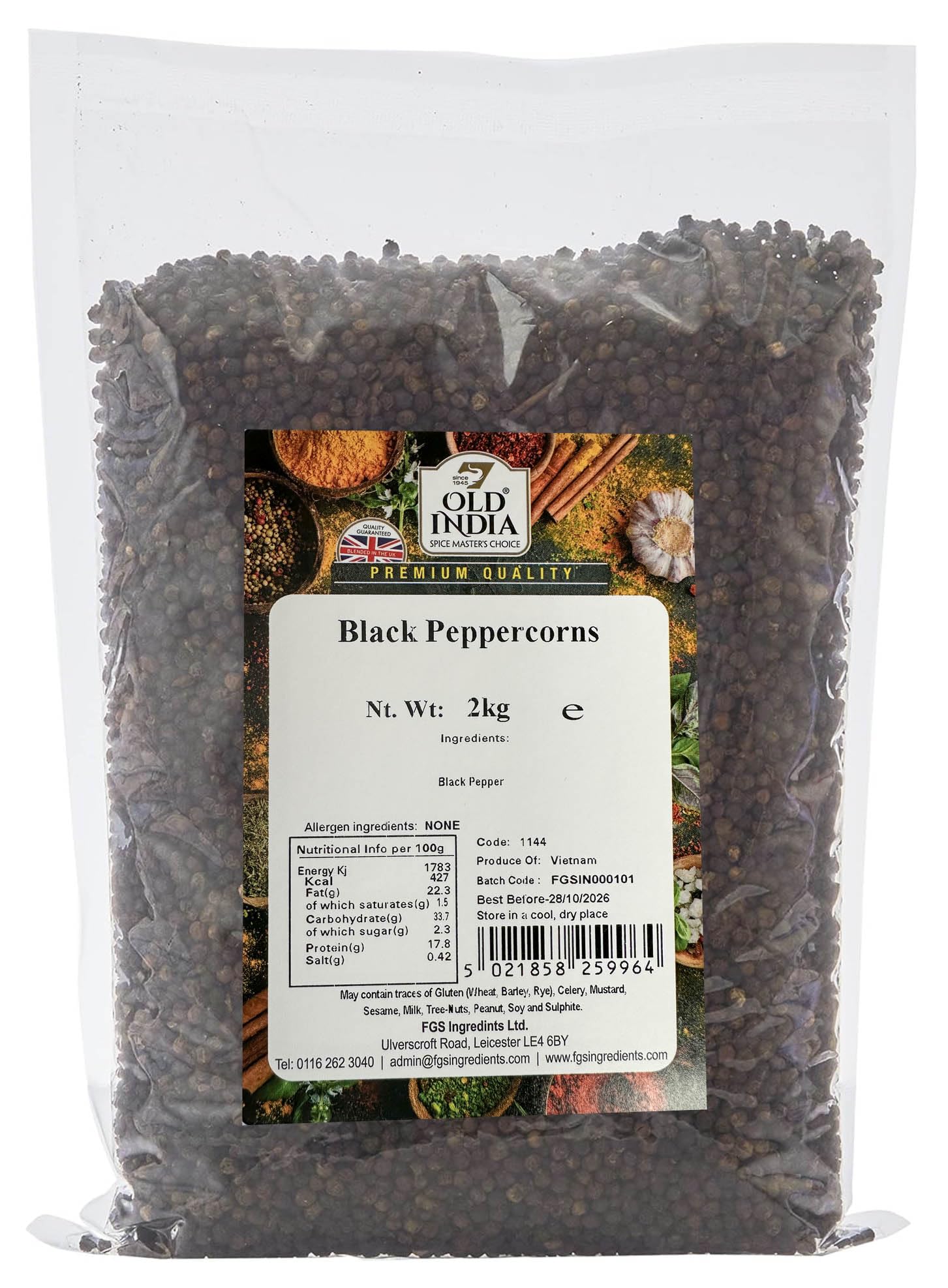 Old India Whole Black Peppercorns – 2kg Bulk Gourmet Cooking Spice