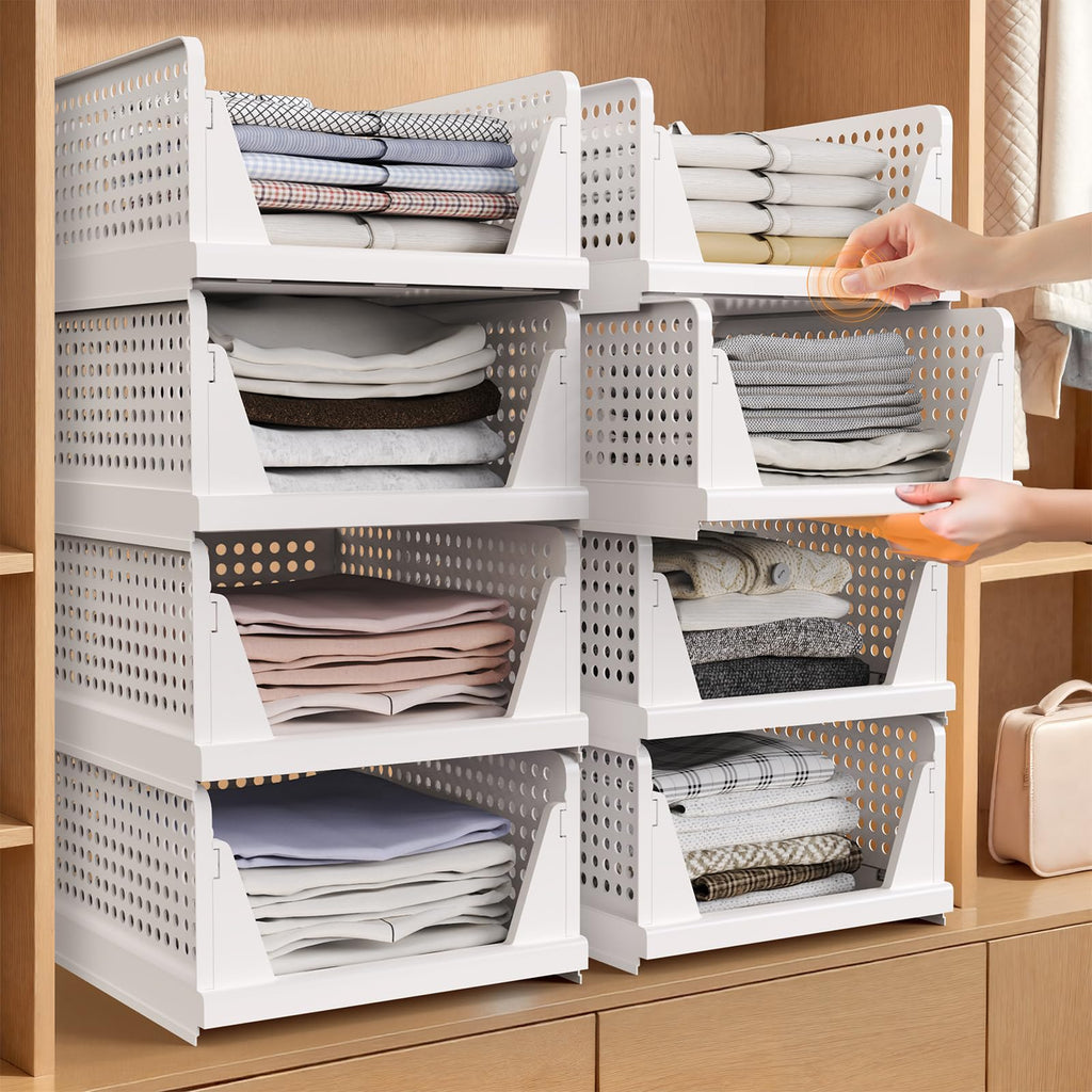 Tuocal 8 Pack Wardrobe Storage Organisers, Folding Closet Organisers Plastic Storage Drawer