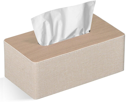 Jolof Store Rectangular PU Leather Tissue Box Cover – Beige Decor