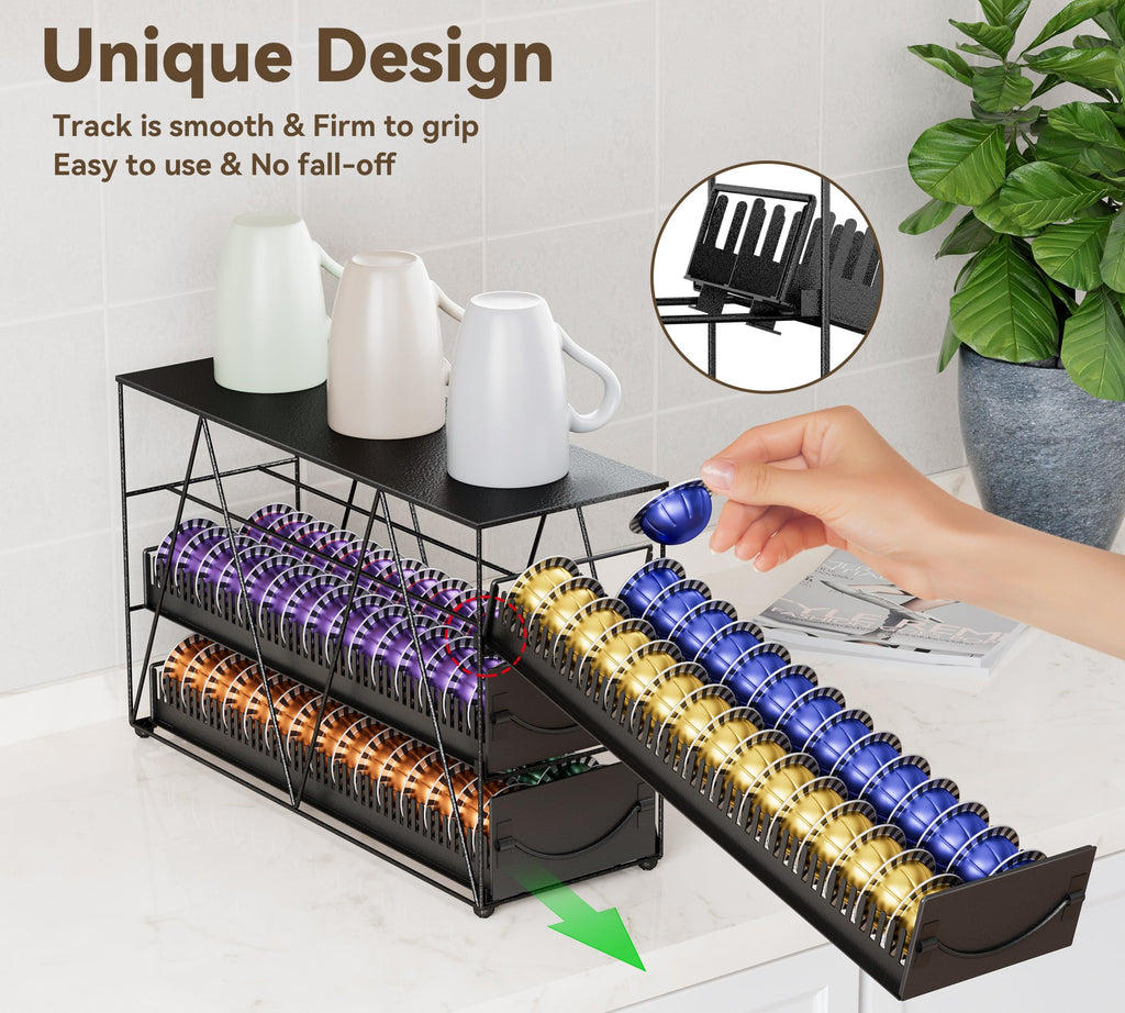 HFHOME 3-Tier Coffee Pod Holder Drawer for 90 Nespresso Vertuo Pods