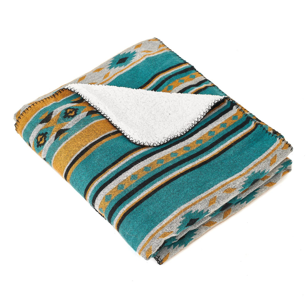 HORIMOTE HOME Aztec Sherpa Throw Blanket | Southwestern Navajo Boho Teal