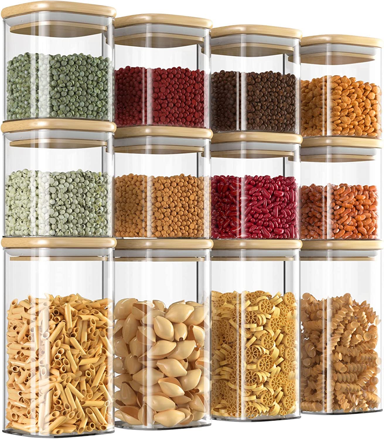 Finew 12-Pack Glass Storage Jars with Airtight Bamboo Lids | Jolof Store