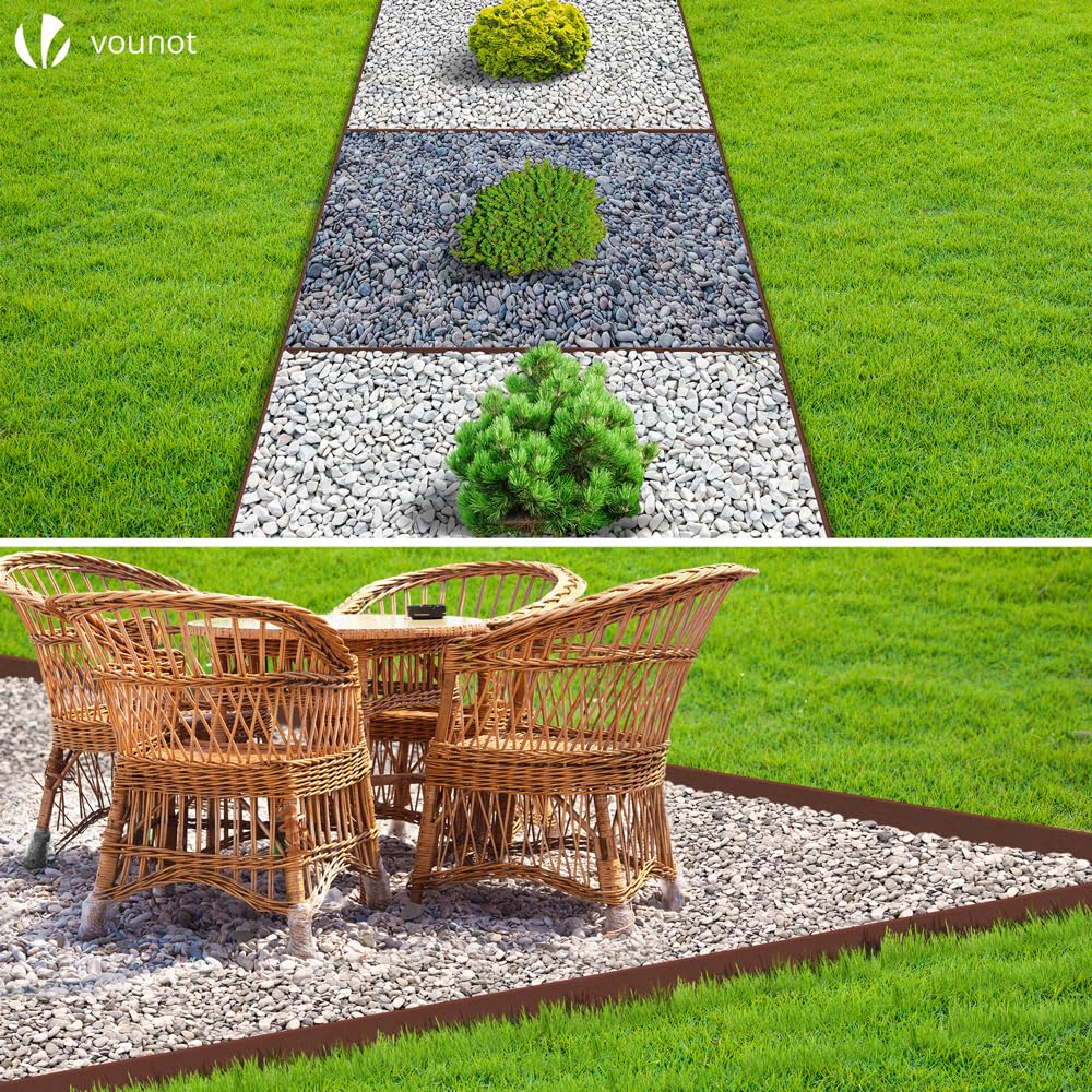 VOUNOT Flexible Garden Edging - 20m Brown Lawn Border with 12 Pegs