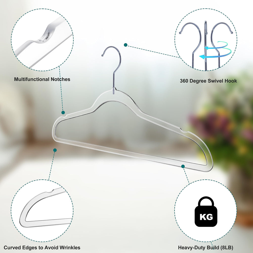 Quality Hangers Clear Plastic Hangers for Clothes | 50 Pack - 16.5 Inch | Heavy Duty Hangers Space Saving Crystal Clear Acrylic Hangers - image 2