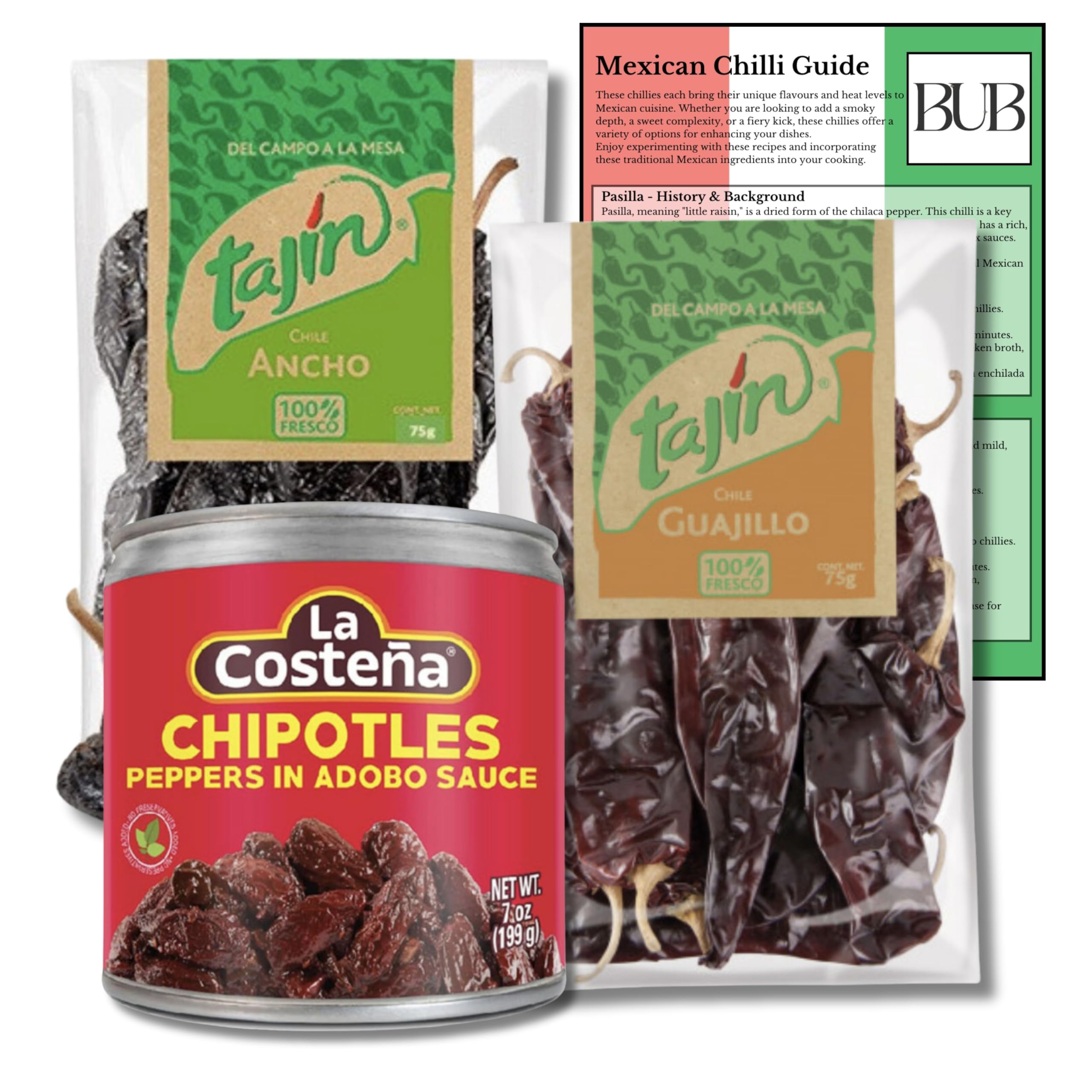 BUB Mexican Chilli Gift Pack – Ancho, Guajillo & Chipotle in Adobo