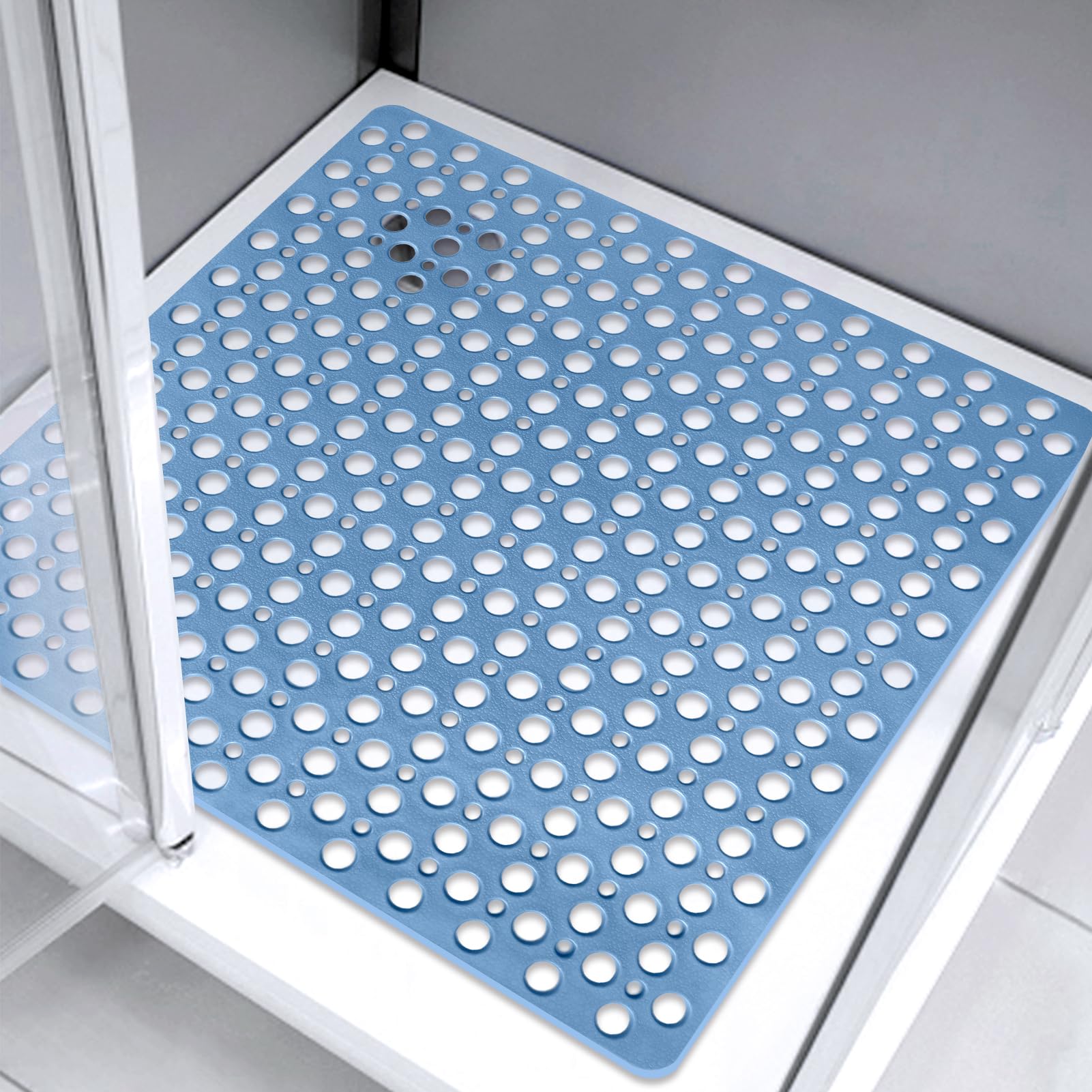 EIVINJE Square Shower Mat – 70x70cm Non-Slip Anti-Mould TPE Rubber - Blue