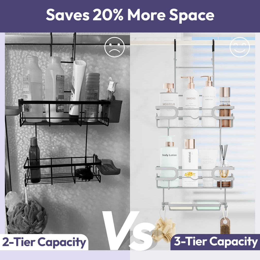 SWTYMIKI Shower Caddy Hanging - 3 Tier Over Door Shower Shelf With 16 Hooks and 2 Soap Dish, Rustproof Hanging Shower Organiser - image 3