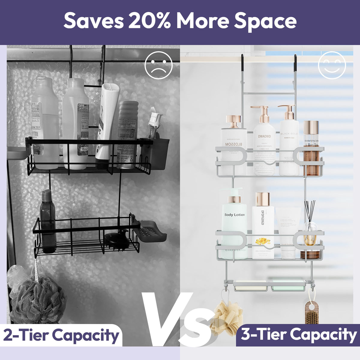 SWTYMIKI Shower Caddy Hanging - 3 Tier Over Door Shower Shelf With 16 Hooks and 2 Soap Dish, Rustproof Hanging Shower Organiser - image 3