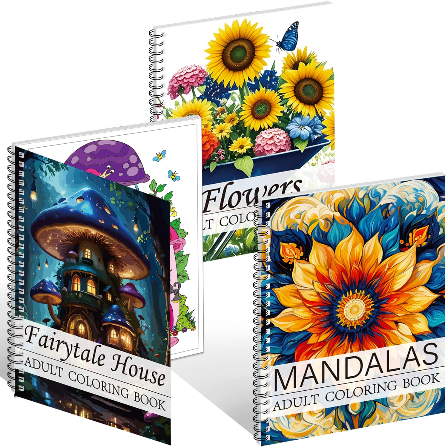 Aannanl Adult Colouring Books Set of 3 – Spiral Bound Stress Relief