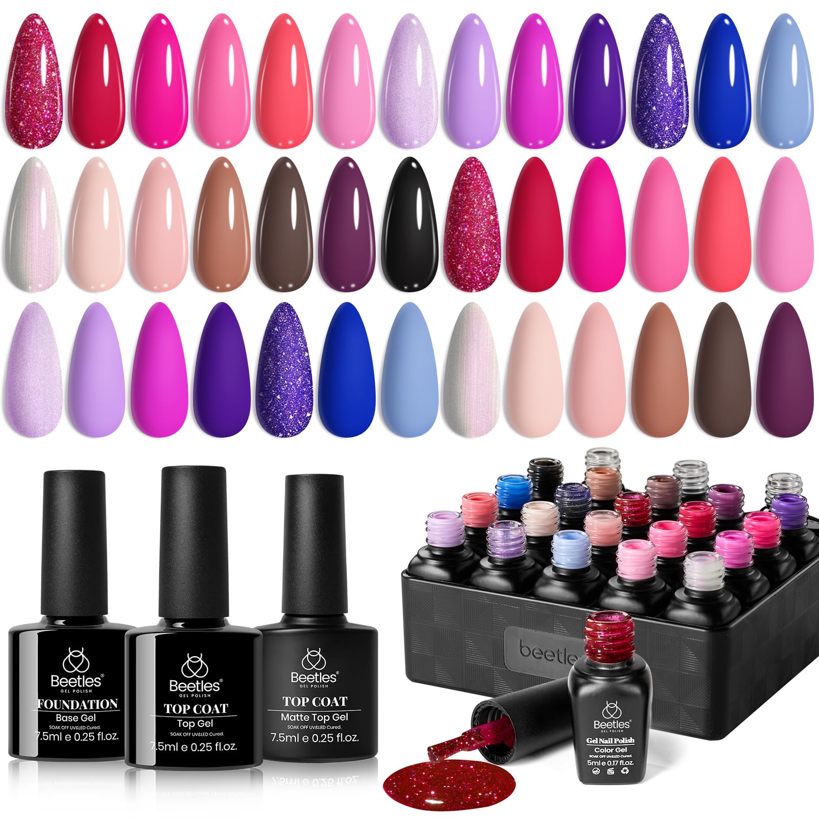 Beetles Gel Nail Polish Kit - 20 Colors with Base & Top Coat Set