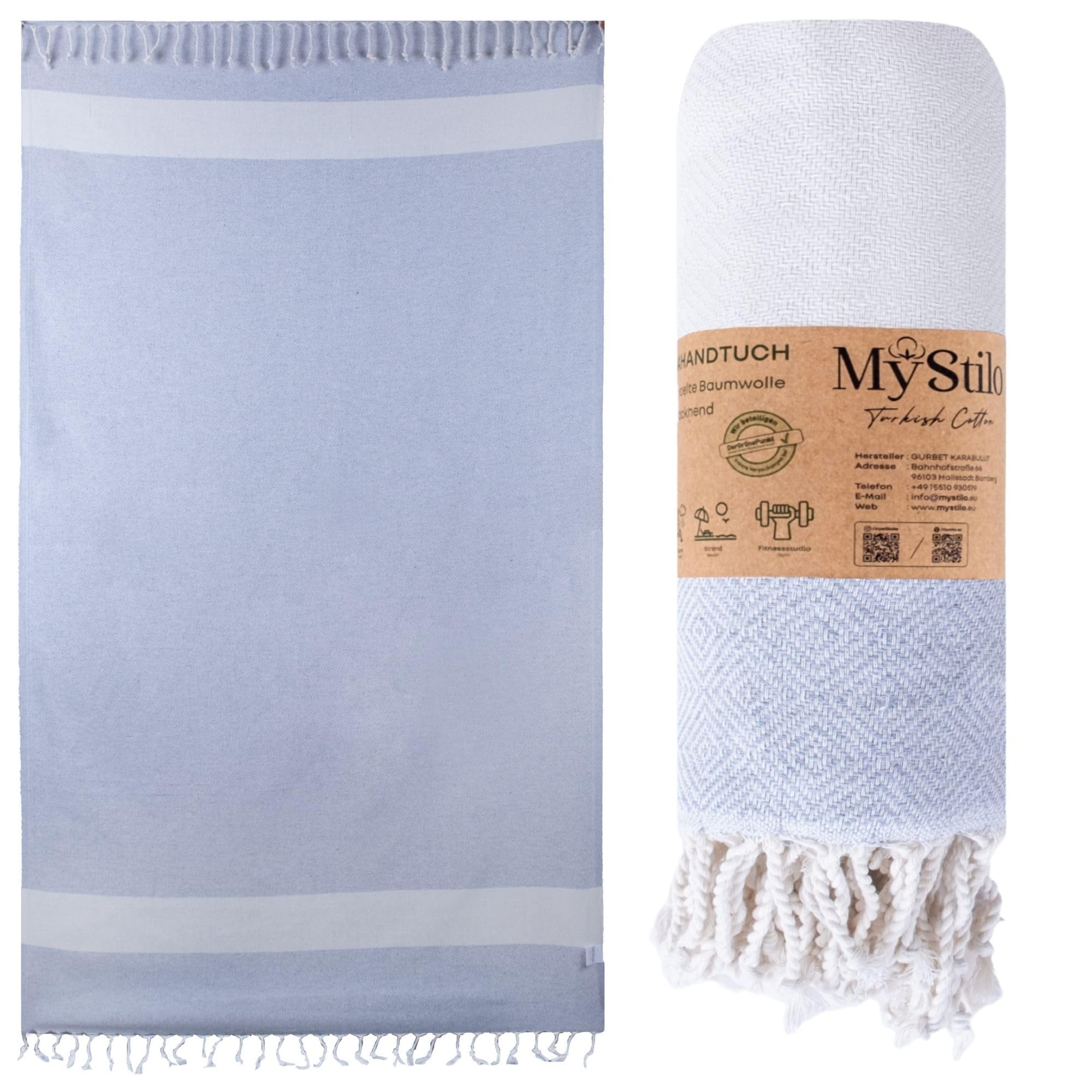 MyStilo Recycled Cotton Hammam Towel – 100x200cm Silver Grey Beach Towel