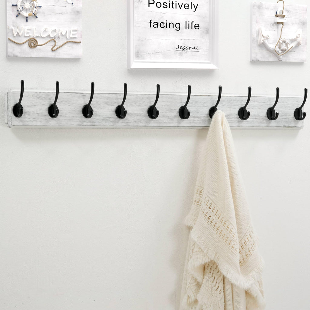 Dseap Heavy-Duty Wooden Wall Mounted Coat Rack - 97cm, 10 Hooks, 2 Pack
