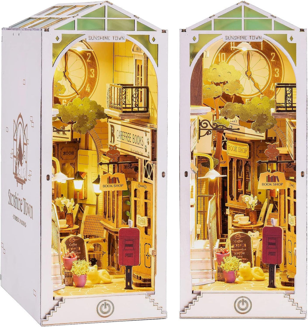Rolife Sunshine Town Book Nook Kit - 3D Wooden Puzzle Shelf Decor