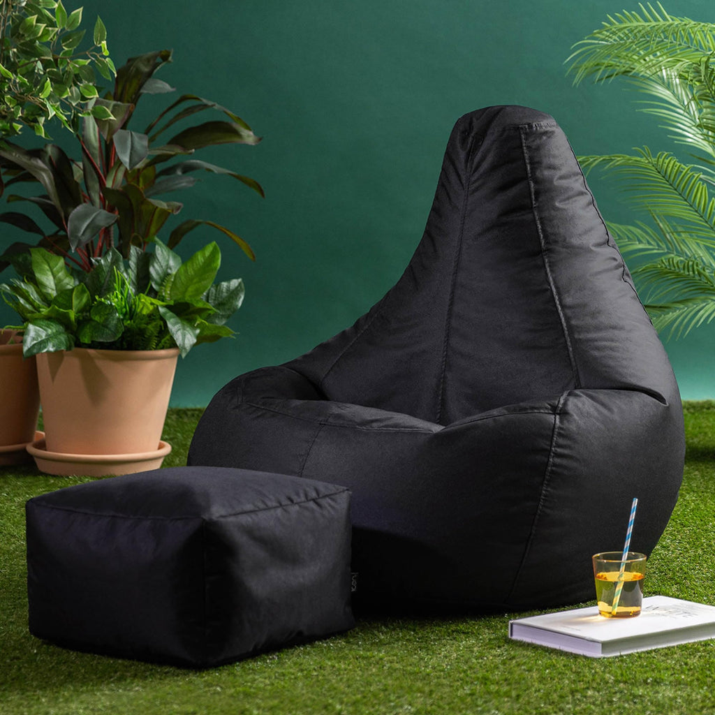 Bean Bag Bazaar Outdoor Bean Bag & Footstool with Filling Included, Black - image 3