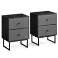VASAGLE Bedside Table with 2 Fabric Drawers | Ebony Black & Slate Grey