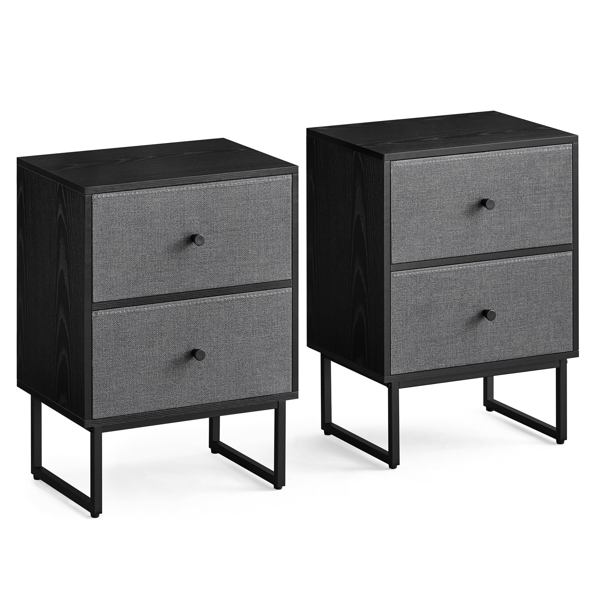 VASAGLE Bedside Table with 2 Fabric Drawers | Ebony Black & Slate Grey