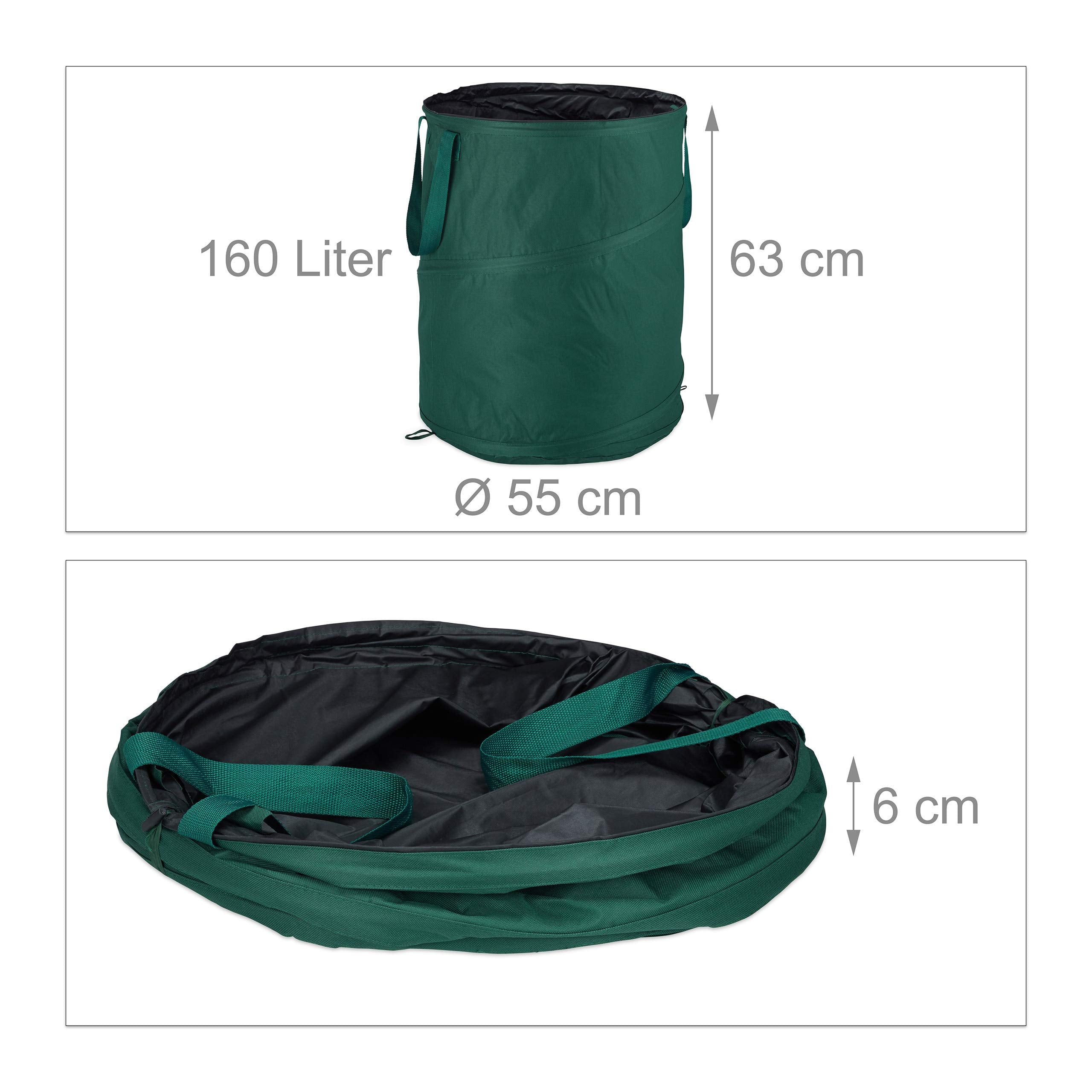 Relaxdays Pop-up Garden Waste Sacks - Set of 3, 160L Oxford Polyester