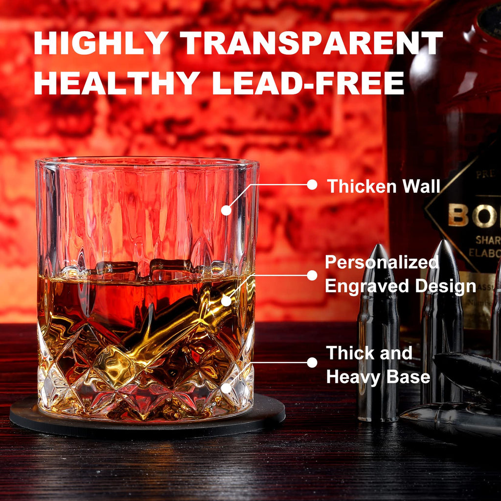 Exreizst Stainless Steel Whiskey Stones and Glass Gift Set with Wood Box