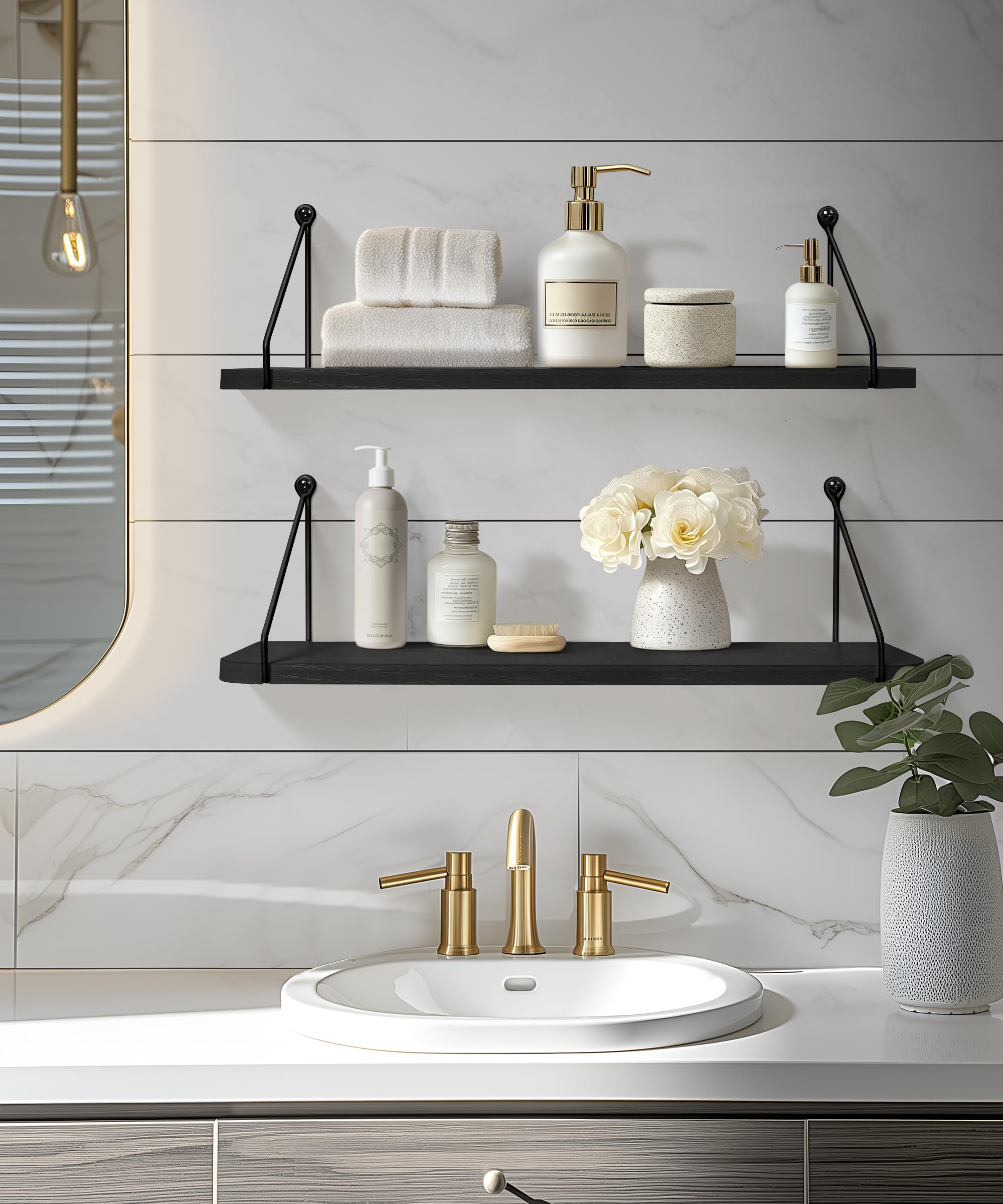 Afuly 24 Inch Black Floating Shelves | Modern MDF Wall Storage - Set of 2