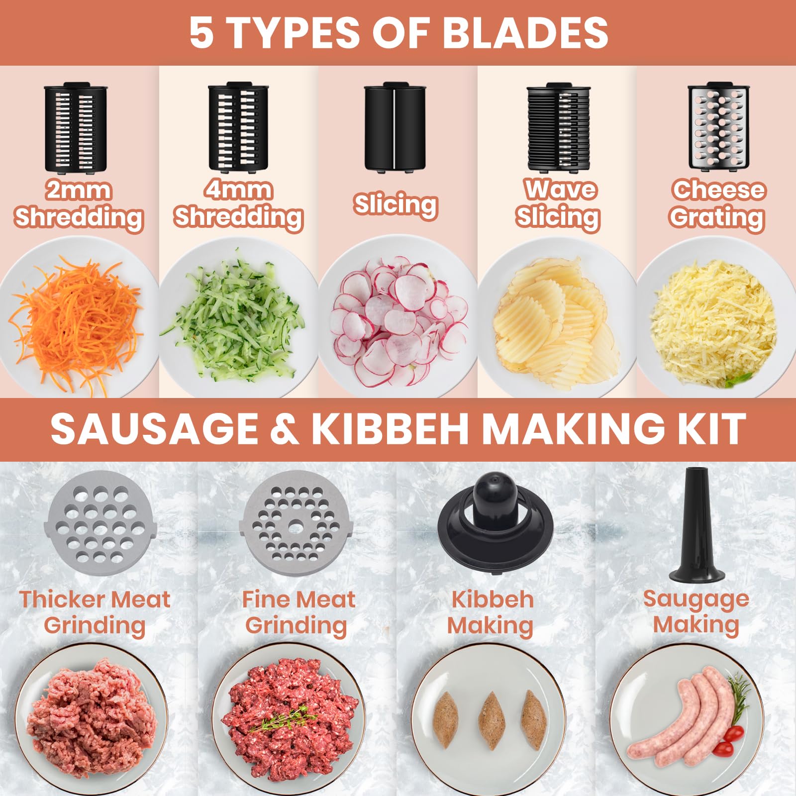 Parmedu 2-in-1 Electric Cheese Grater & Meat Grinder with 12 Attachments