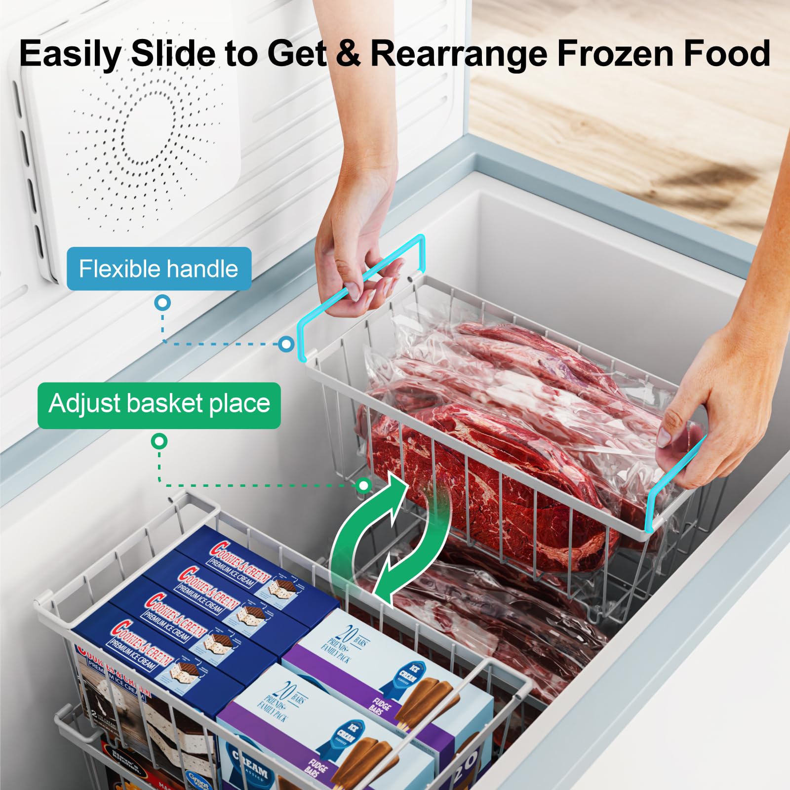 iSPECLE Chest Freezer Organiser – 5 Pack Stackable White Wire Baskets