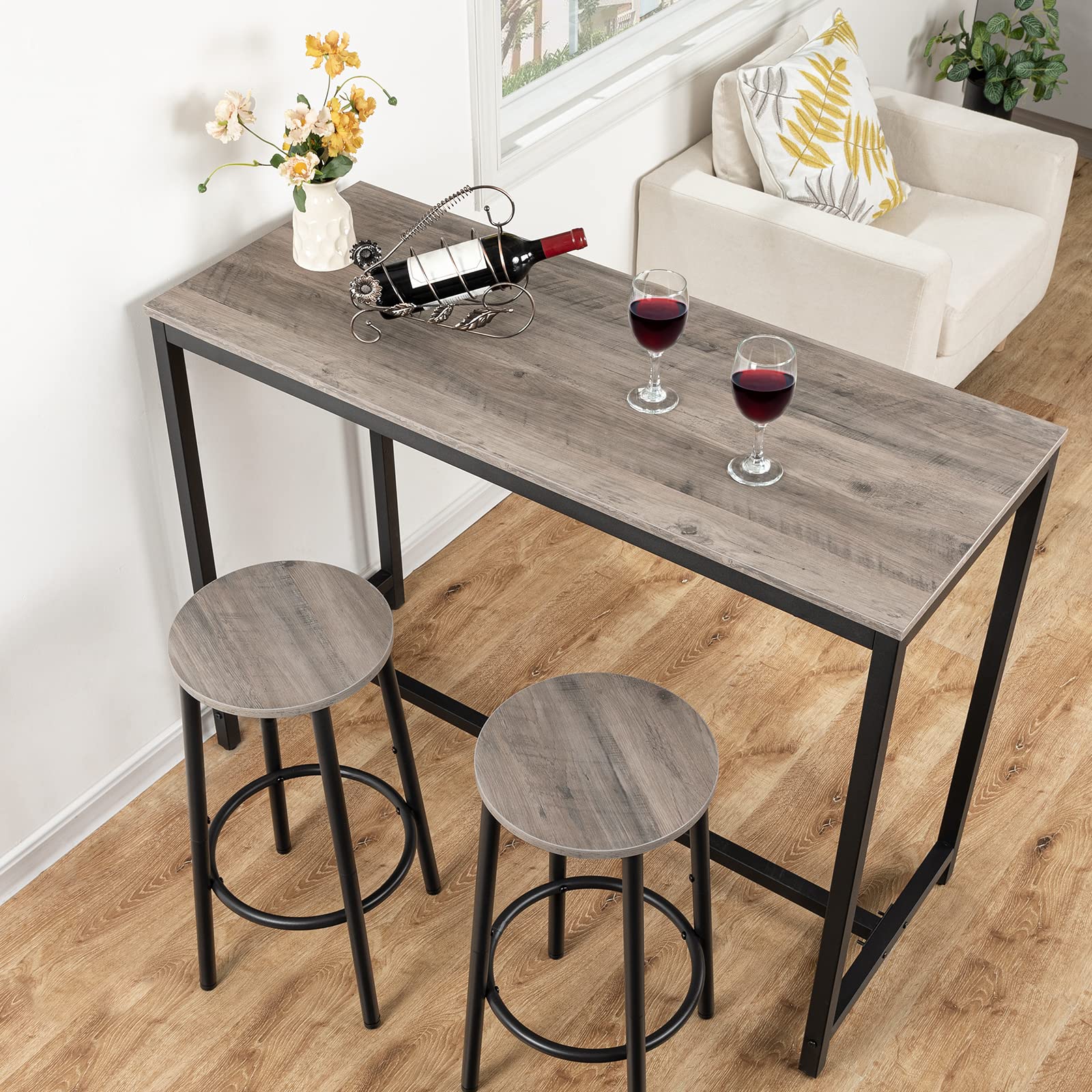 HOOBRO Round Bar Stools Set of 2 | Industrial Greige Kitchen Pub Chairs