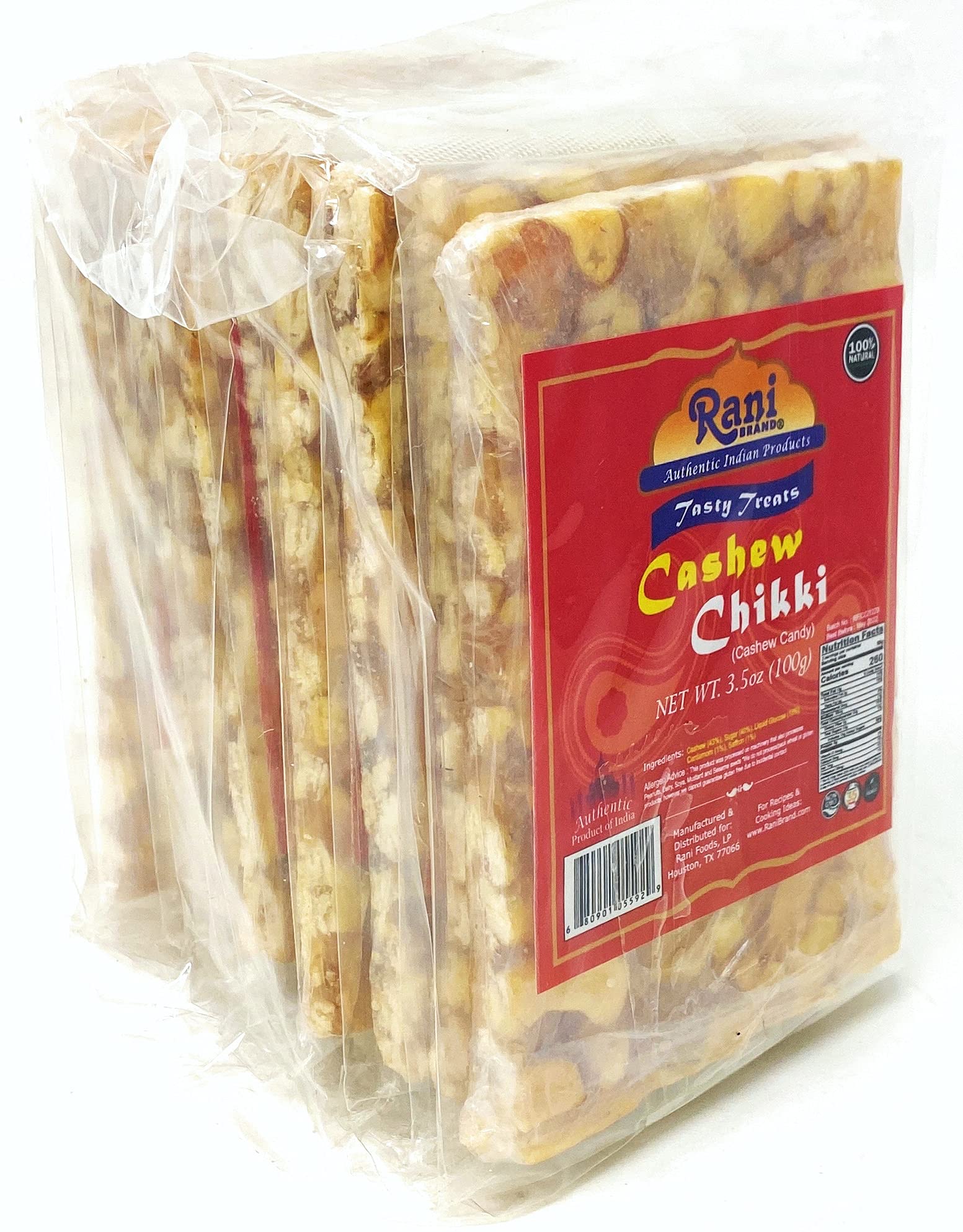 Rani Cashew Chikki - Vegan Indian Nut Brittle Candy - 10 Pack