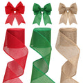 KINGLAKE 3 Rolls Wired Burlap Ribbon - 2.5 Inch Red Green Jute for Bows
