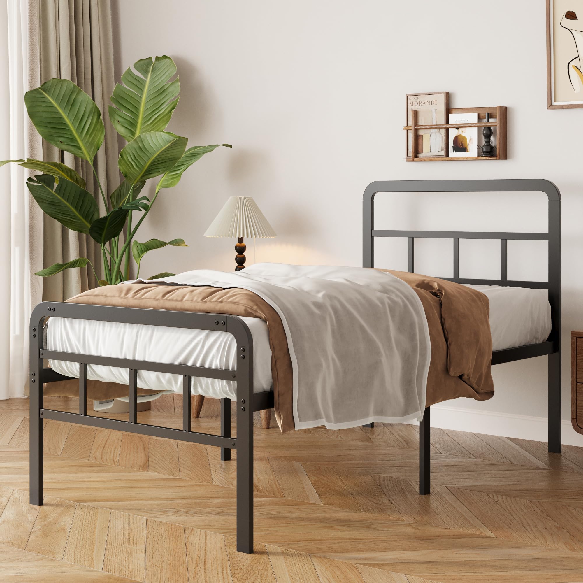 Yicensen 2ft6 Small Single Metal Bed Frame with Headboard | Black