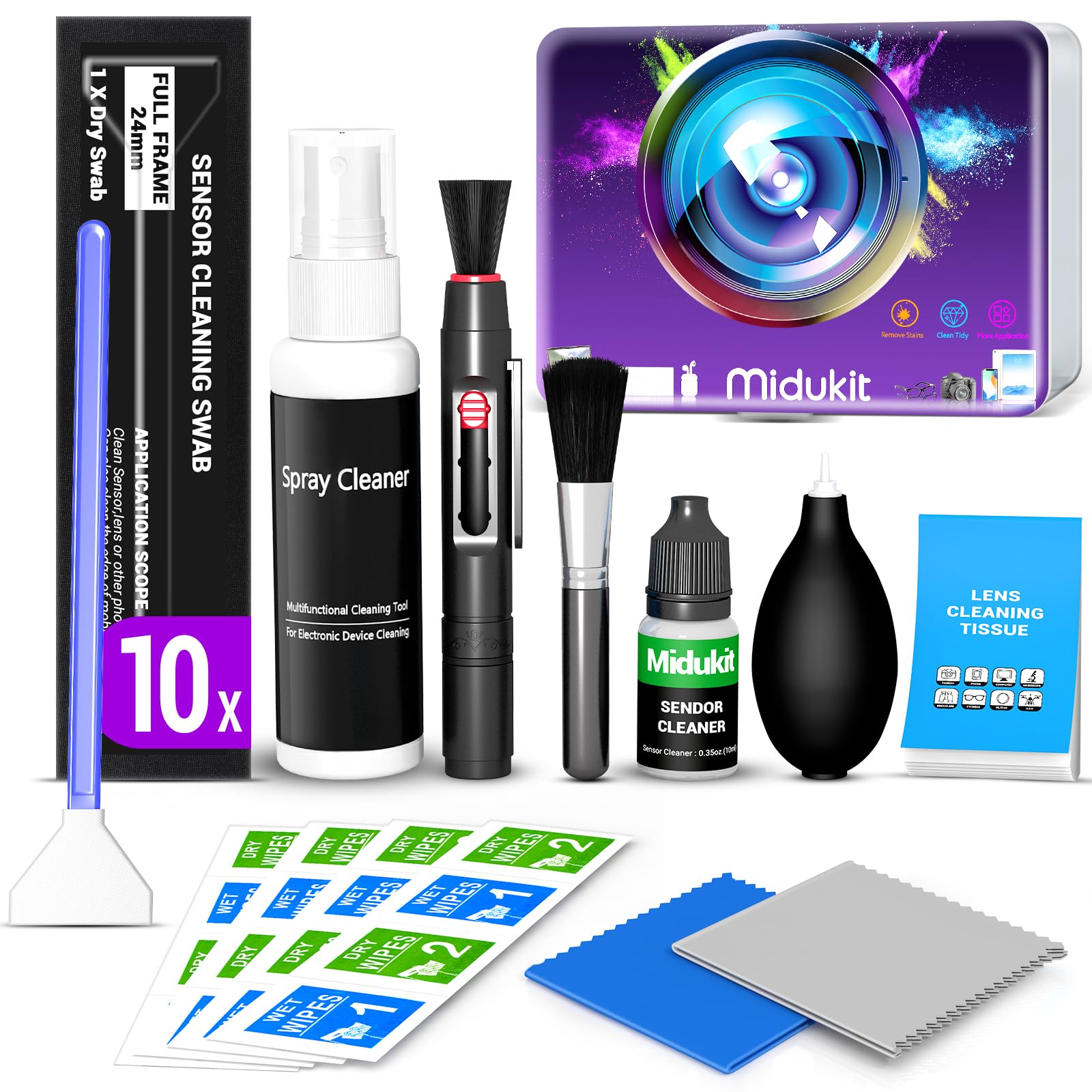 Full Frame Sensor and Camera Lens Cleaning Kit – 10 Piece