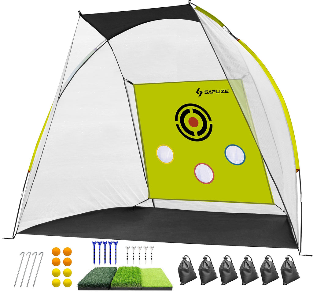 SAPLIZE 10x7ft Golf Practice Net | Ultra-Stable Hitting Net with Tri-Turf Mat