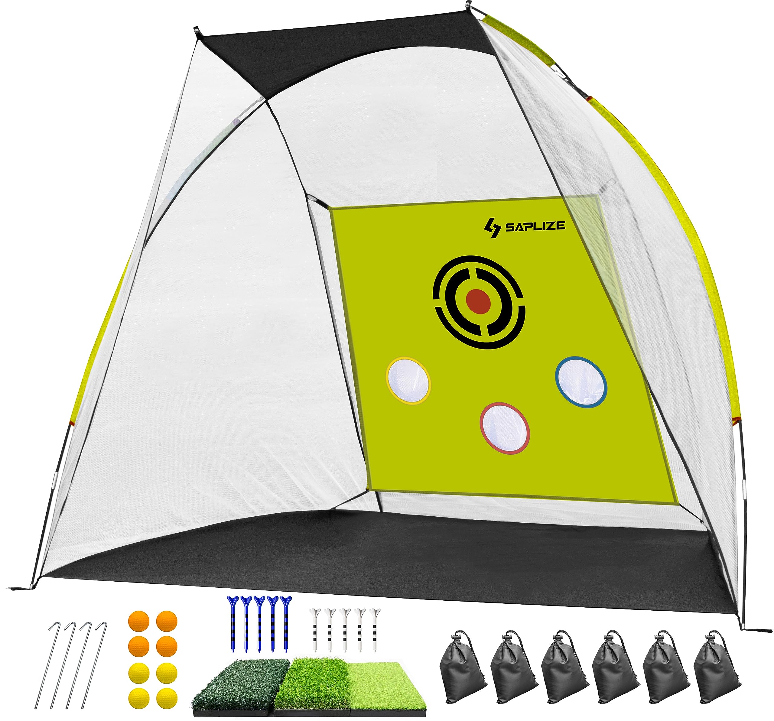 SAPLIZE 10x7ft Golf Practice Net | Ultra-Stable Hitting Net with Tri-Turf Mat
