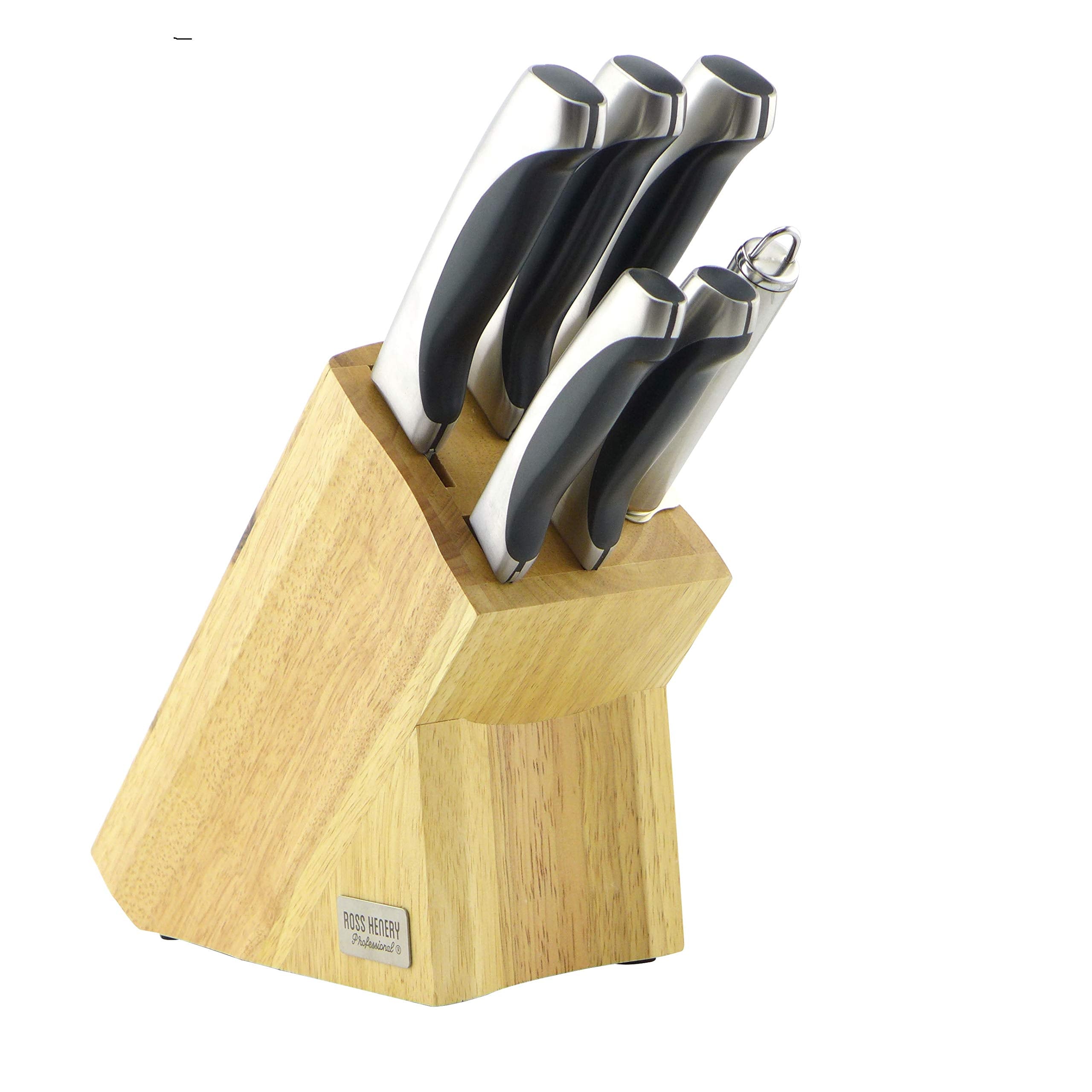 Ross Henery 6 Piece Stainless Steel Kitchen Knife Set in Oak Block