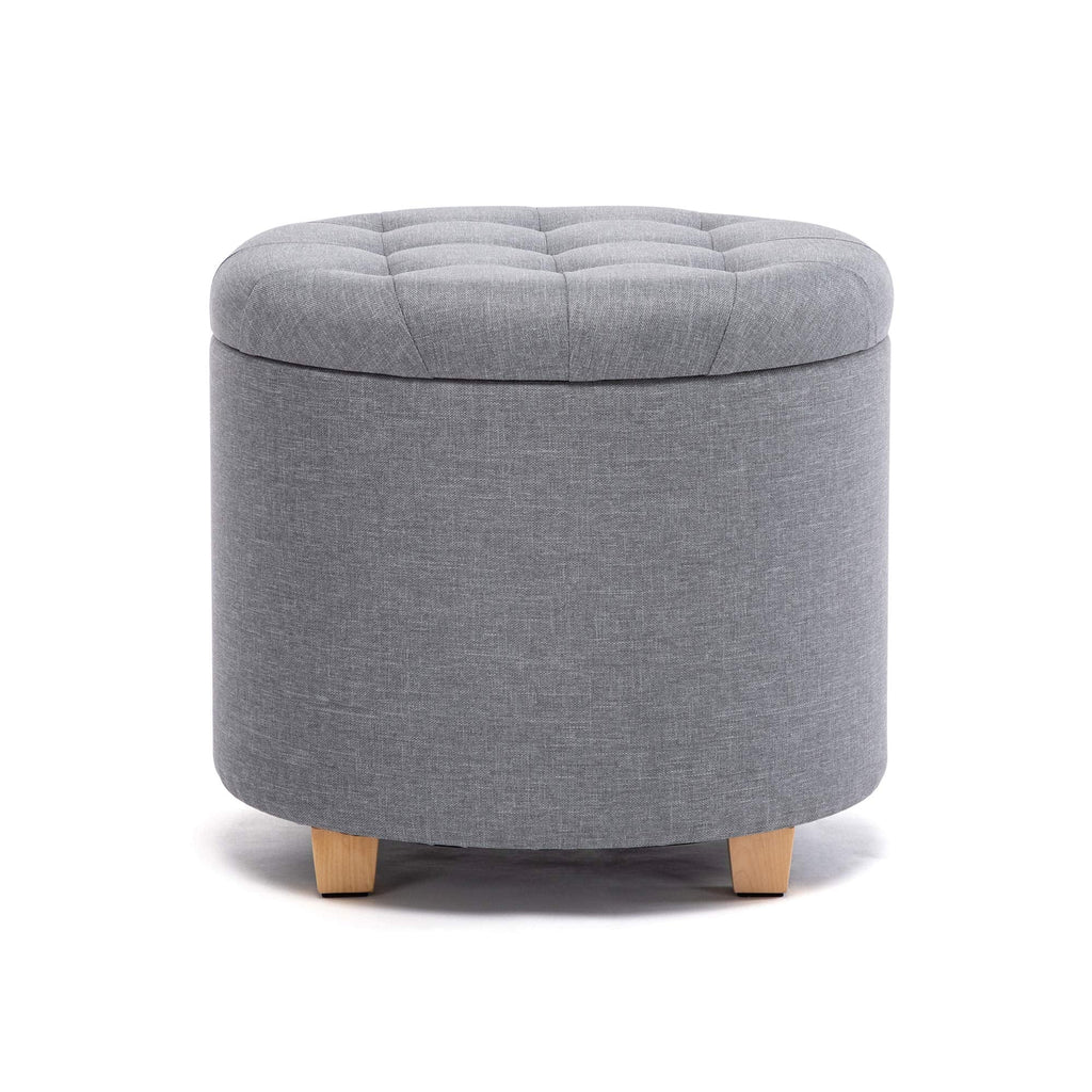 HNNHOME Round Linen Storage Ottoman – Padded Footstool Stool, 45cm