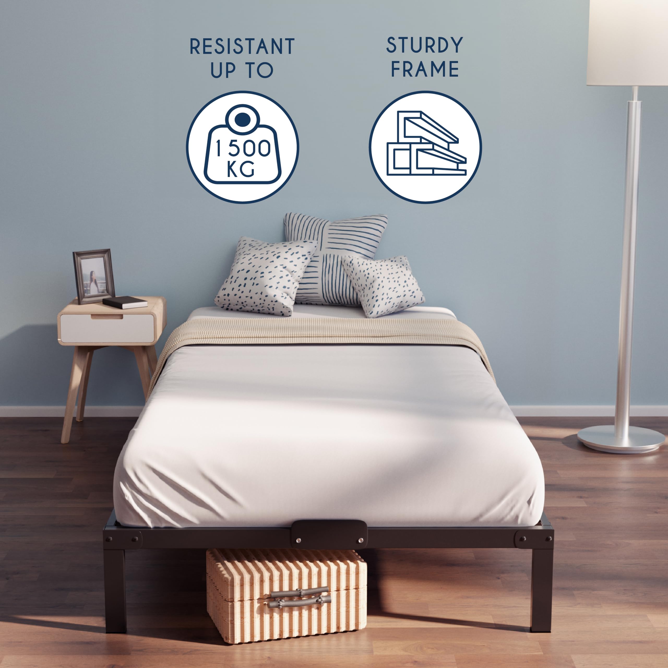 Dreamzie Metal Single Bed Frame 90x190cm | Sturdy Platform with Storage