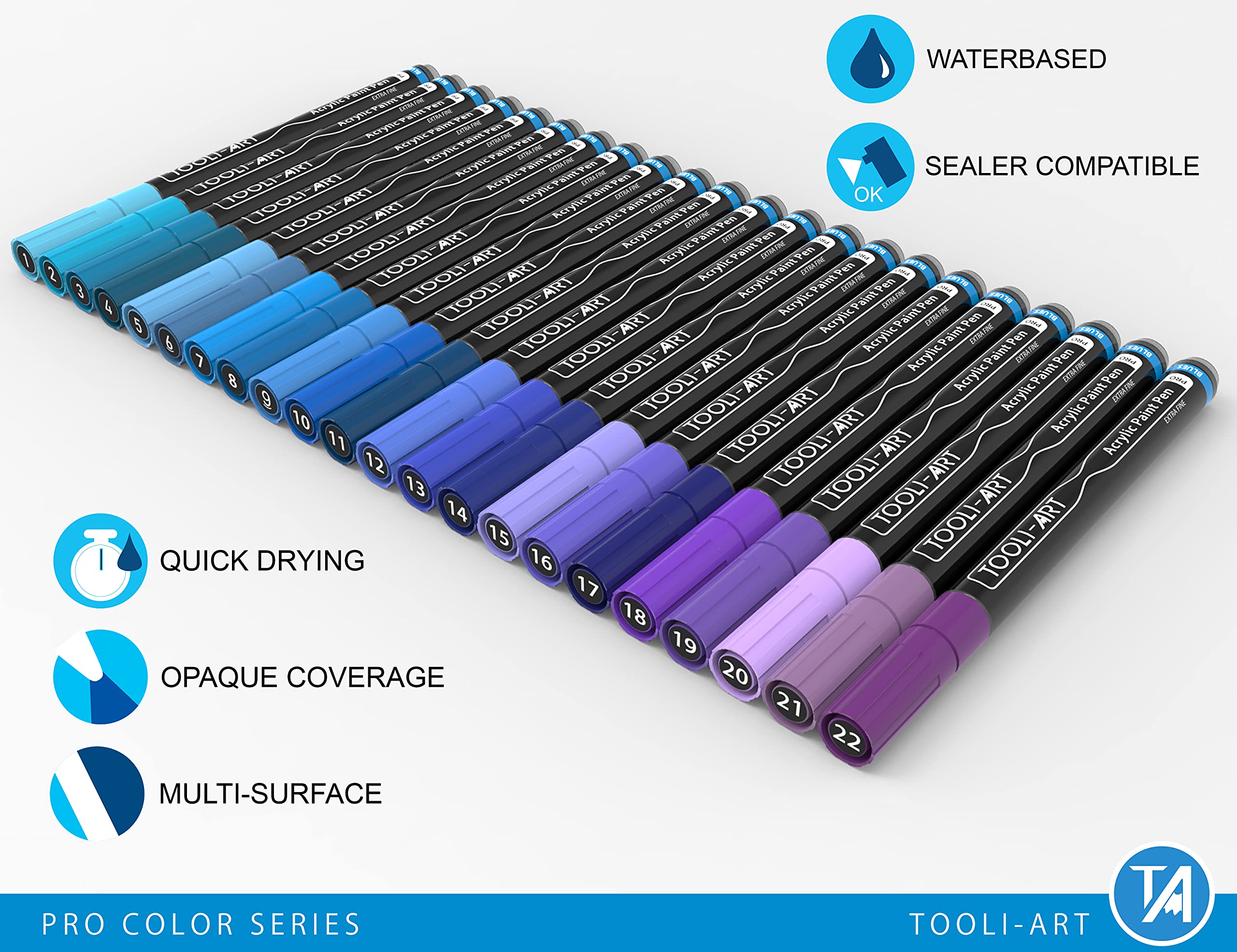 Acrylic Paint Pens | 22 Blue & Purple 0.7mm Extra Fine Tip