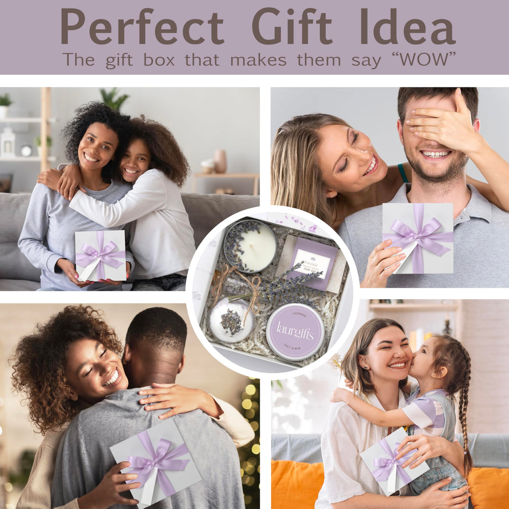 LaurGifts Lavender Spa Gift Box - 6-Piece Self Care Set for Women