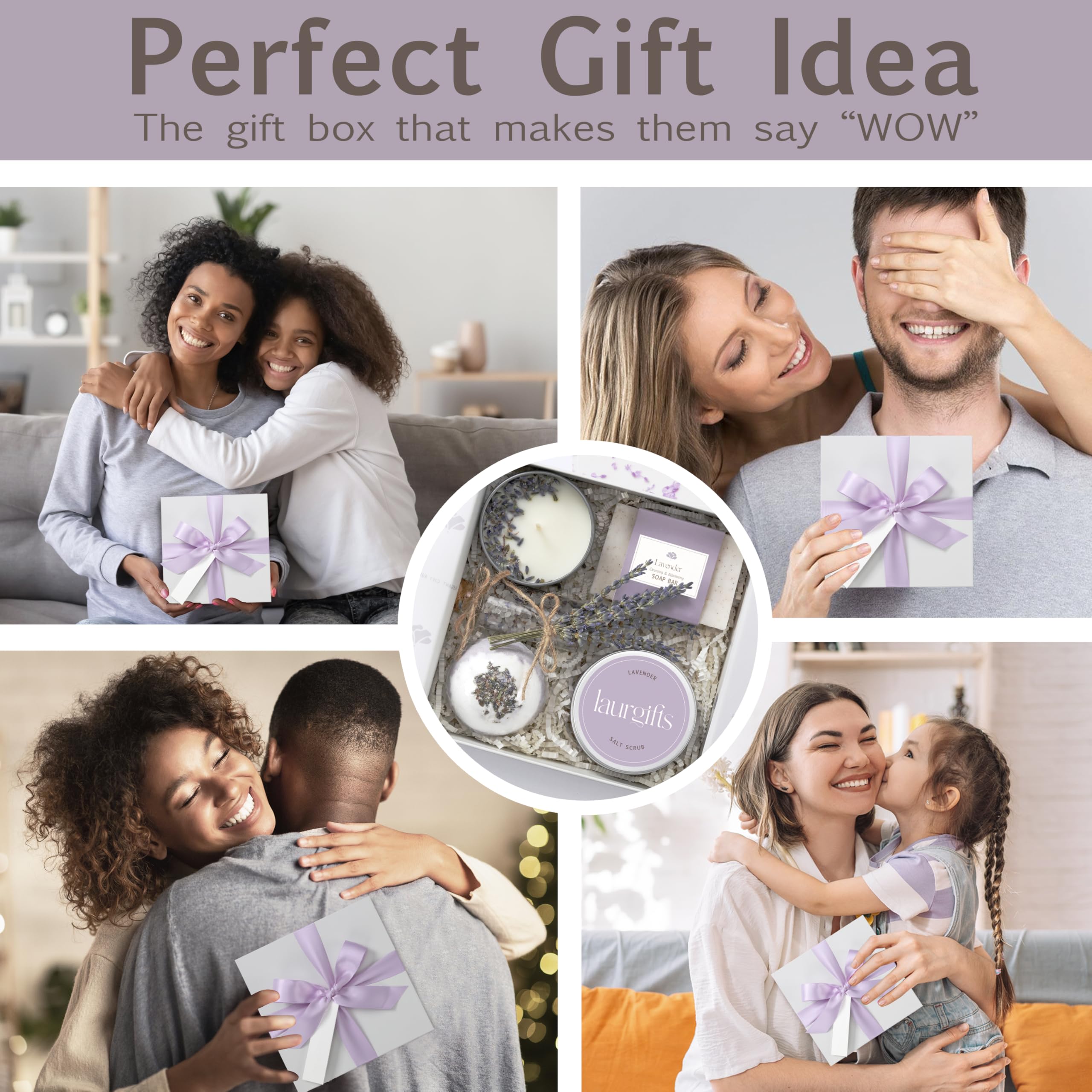 LaurGifts Lavender Spa Gift Box - 6-Piece Self Care Set for Women