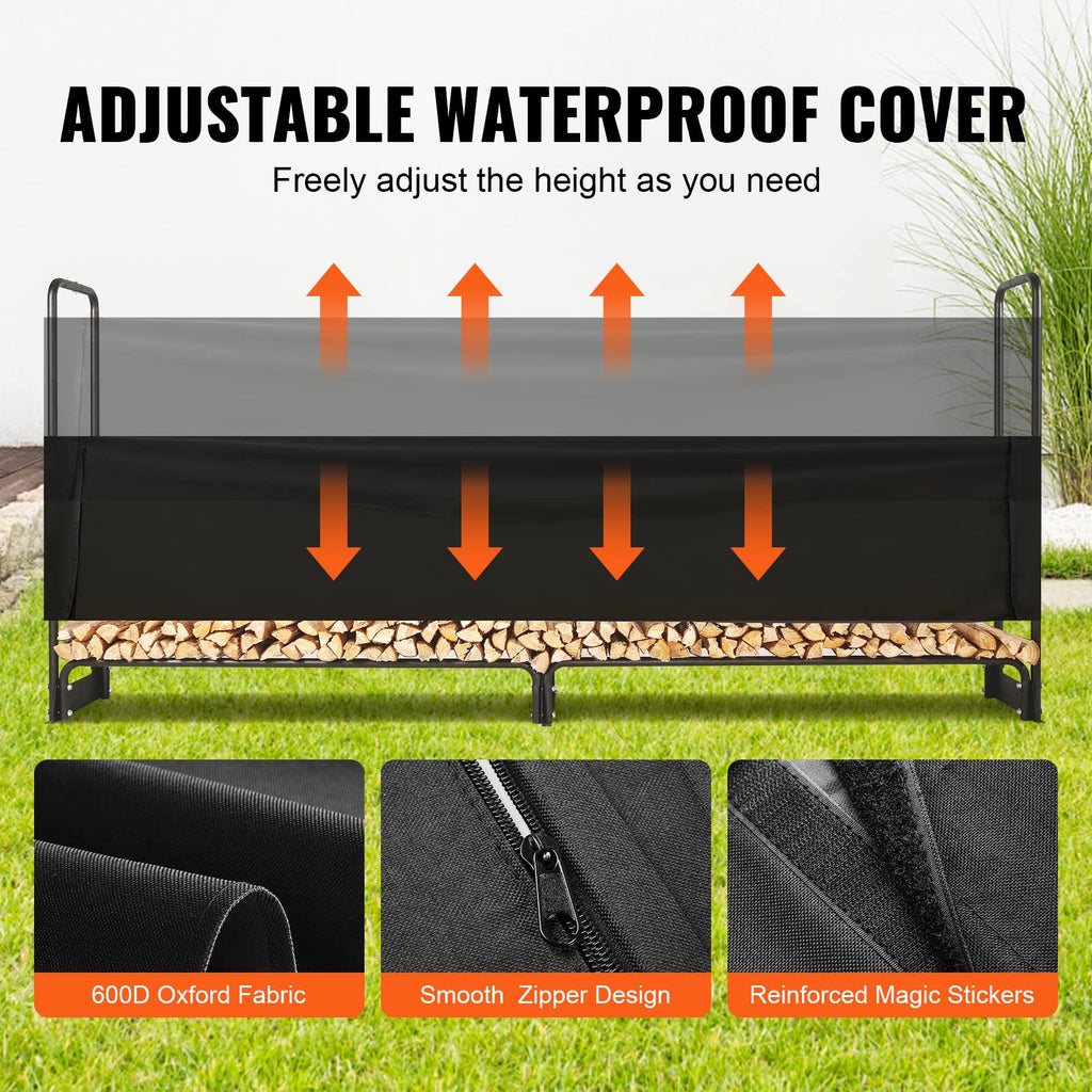 VEVOR 8.5FT Outdoor Firewood Rack with 600D Waterproof Cover | 1/2 Cord