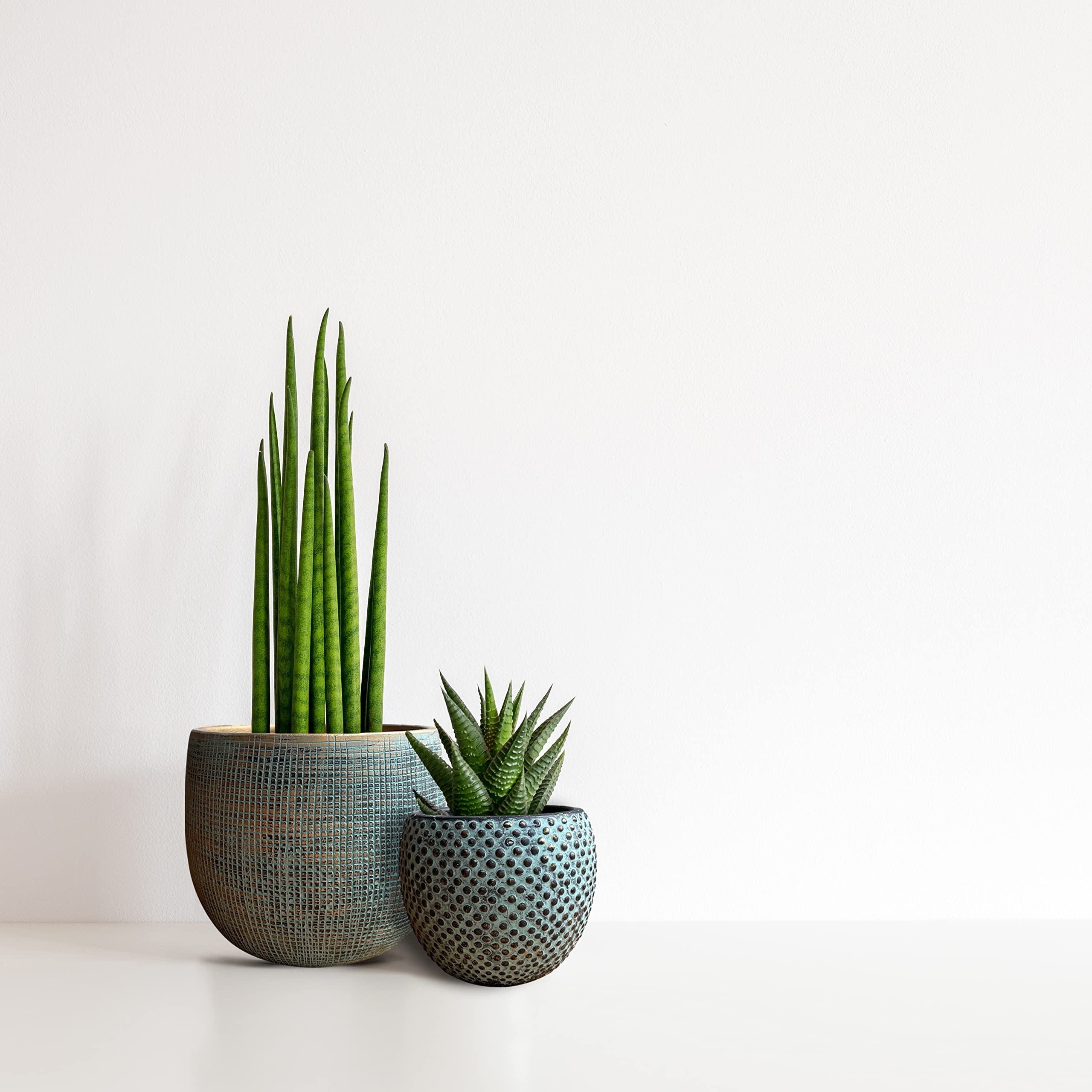 Emerald Green and Gold Ceramic Plant Pots - Set of 2
