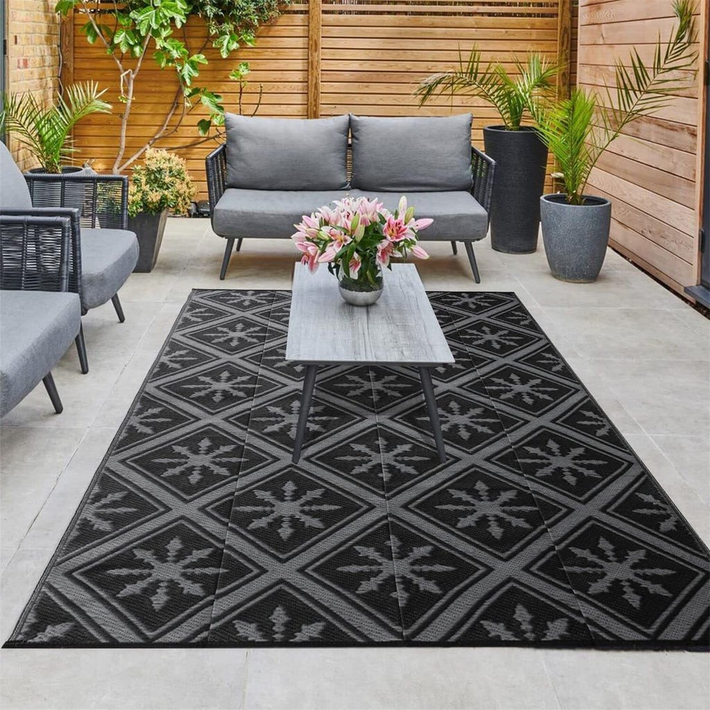 Outdoor Rug 6x9ft - Reversible Waterproof Geometric Patio Mat
