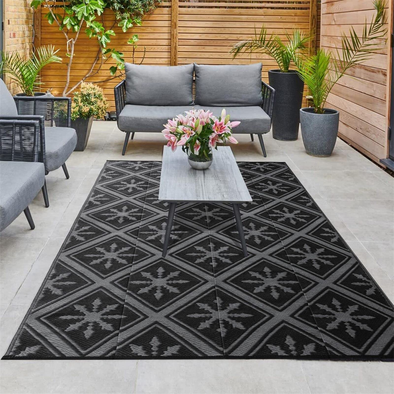 Outdoor Rug 6x9ft - Reversible Waterproof Geometric Patio Mat
