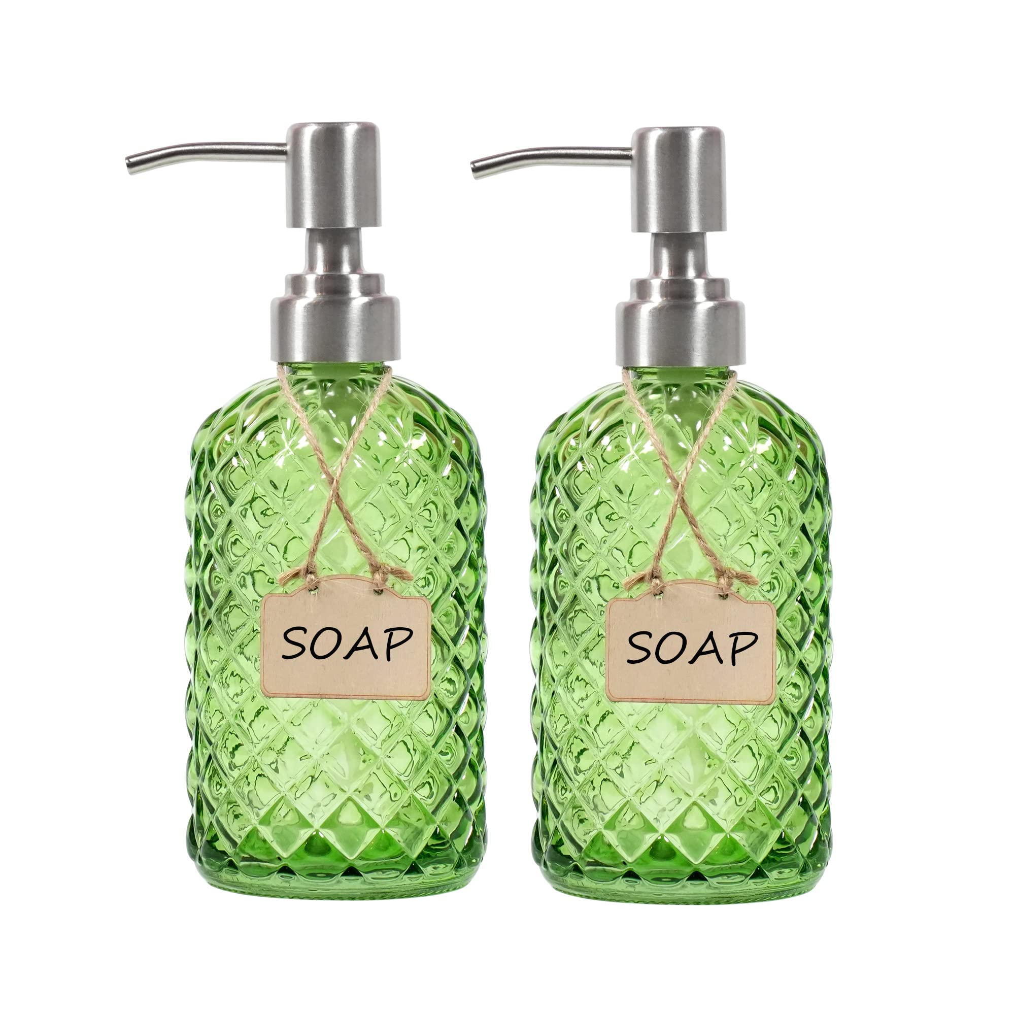 Glass Hand and Dish Soap Dispenser - Green 2-Pack