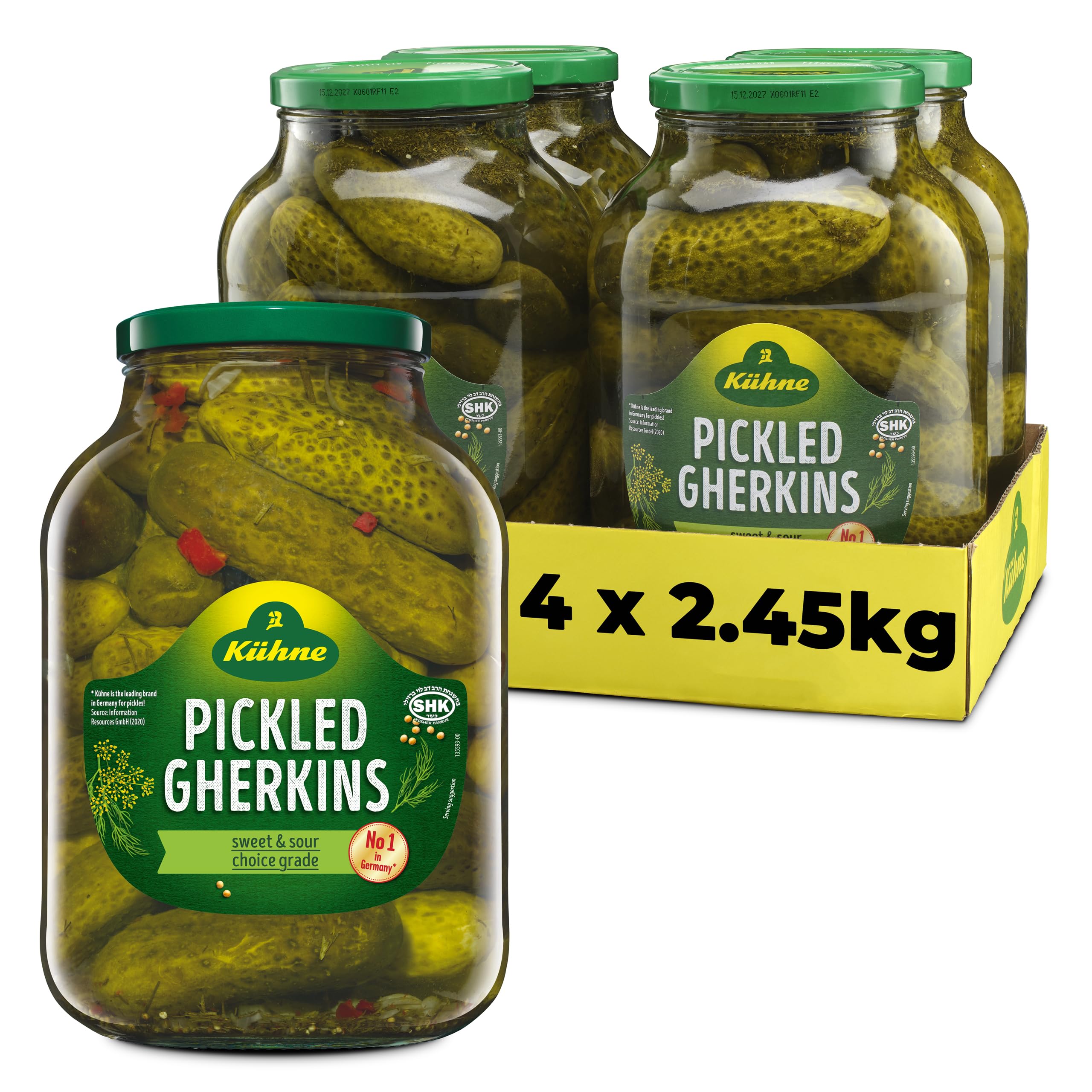 Kuhne Pickled Gherkins with Fine Herbs – 2.45 kg Bulk Pack of 4