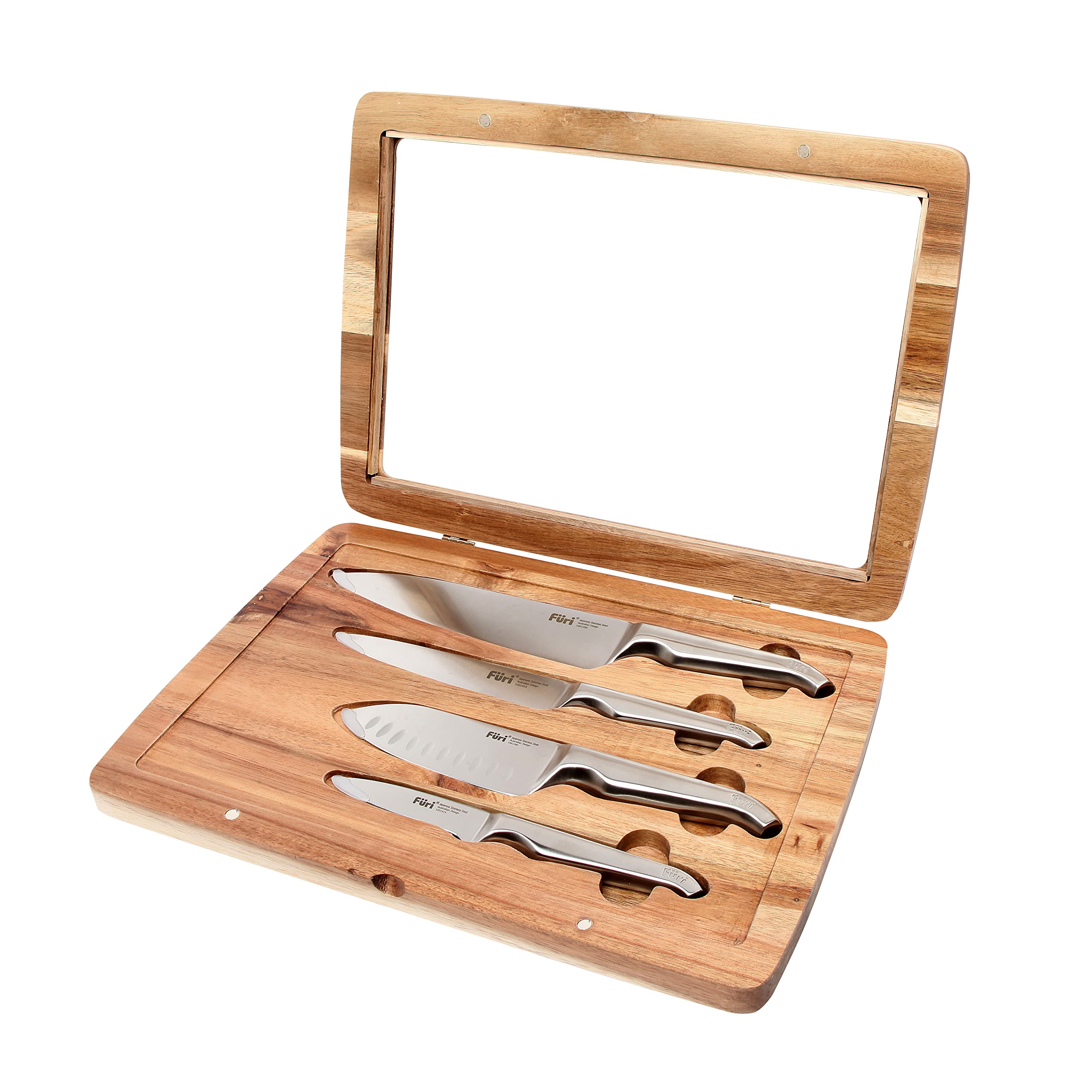 Furi Pro 4-Piece Knife Set | Stainless Steel with Acacia Wood Gift Box