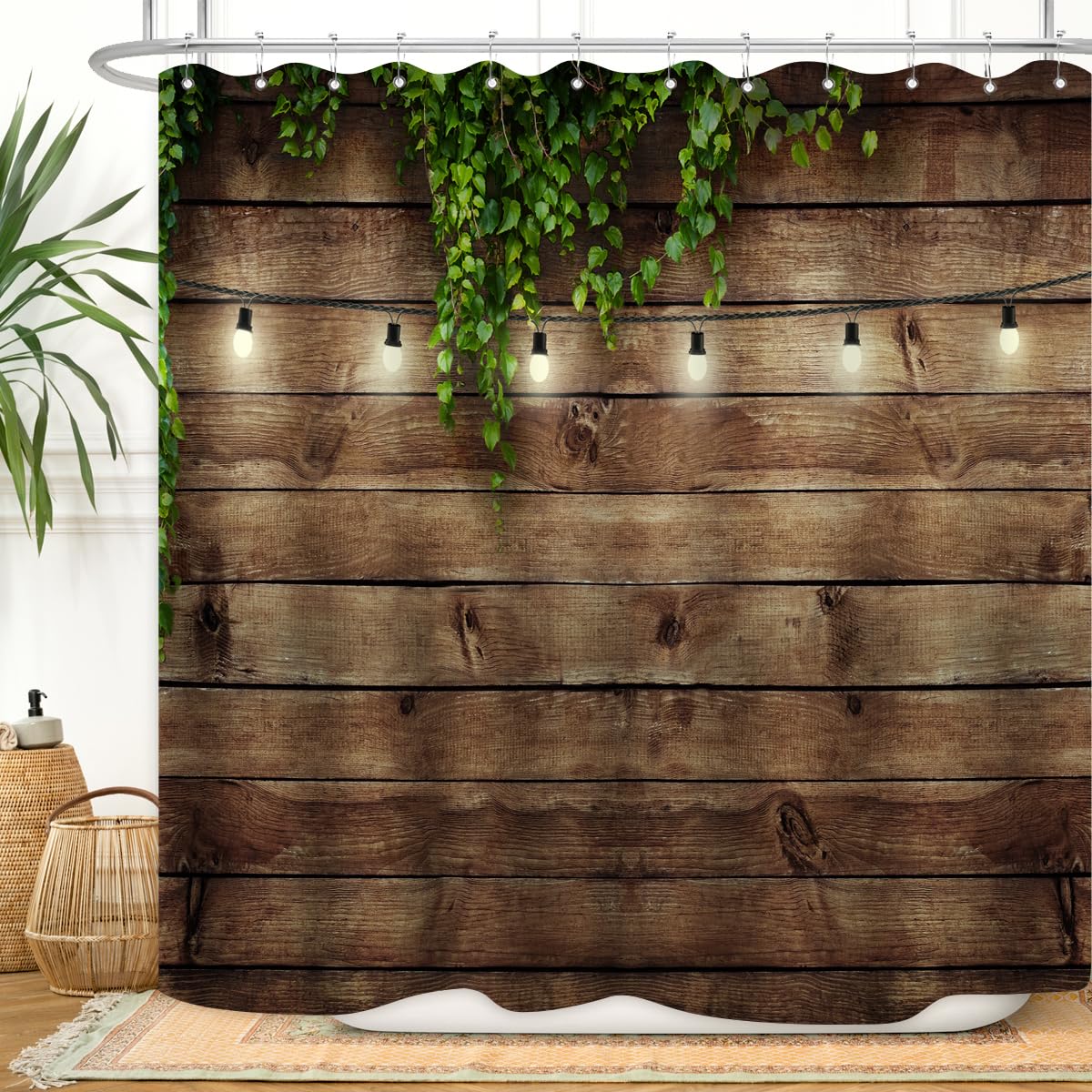 Jolof Store Rustic Wooden Board Shower Curtain | 72x72 Waterproof Fabric