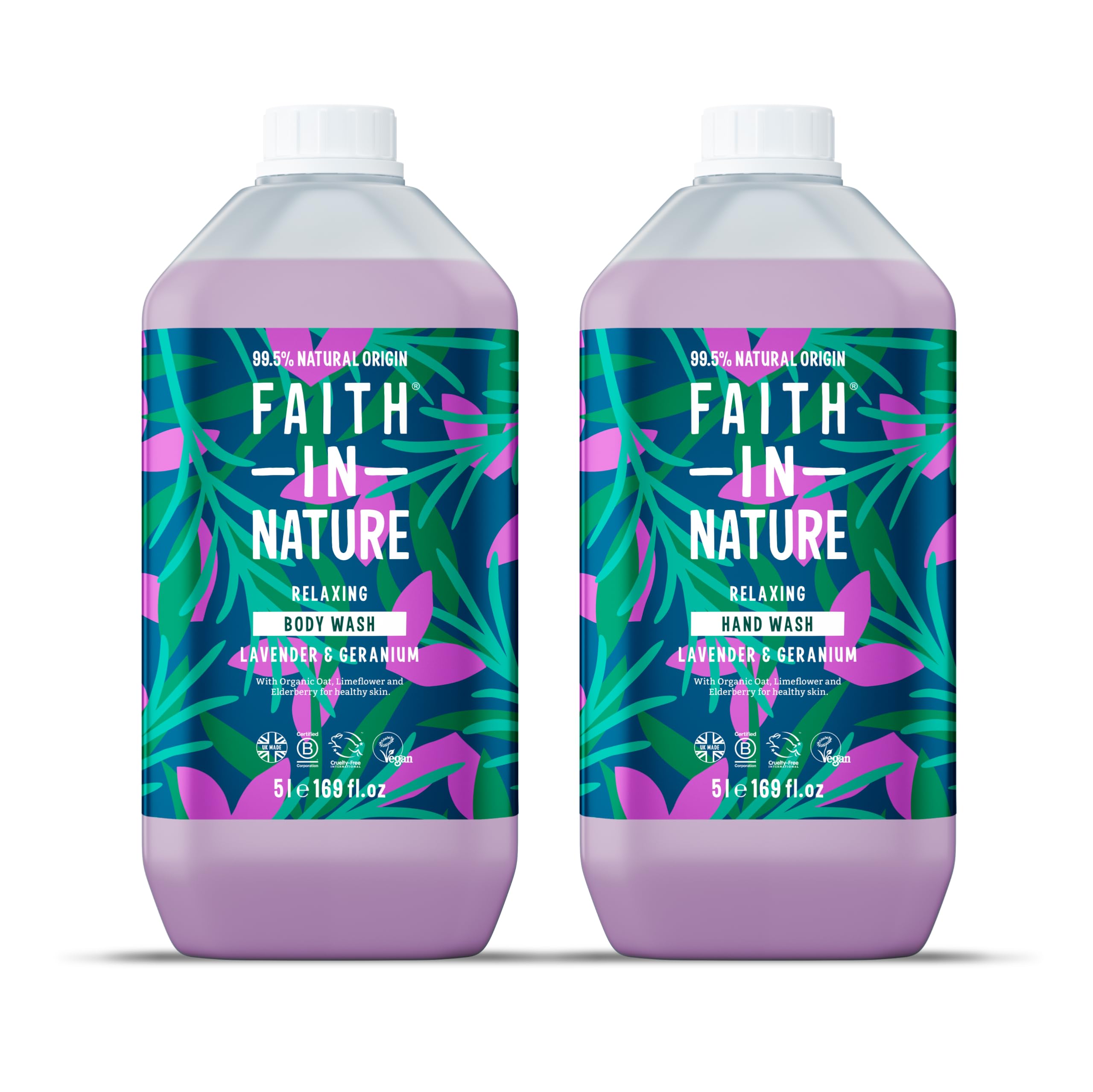 Faith In Nature Lavender & Geranium Hand & Body Wash Set - 2 x 5L Refill