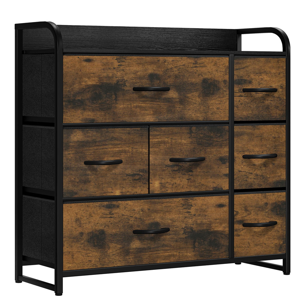 YITAHOME 7-Drawer Fabric Dresser | Metal Frame Storage Chest, Rustic Brown