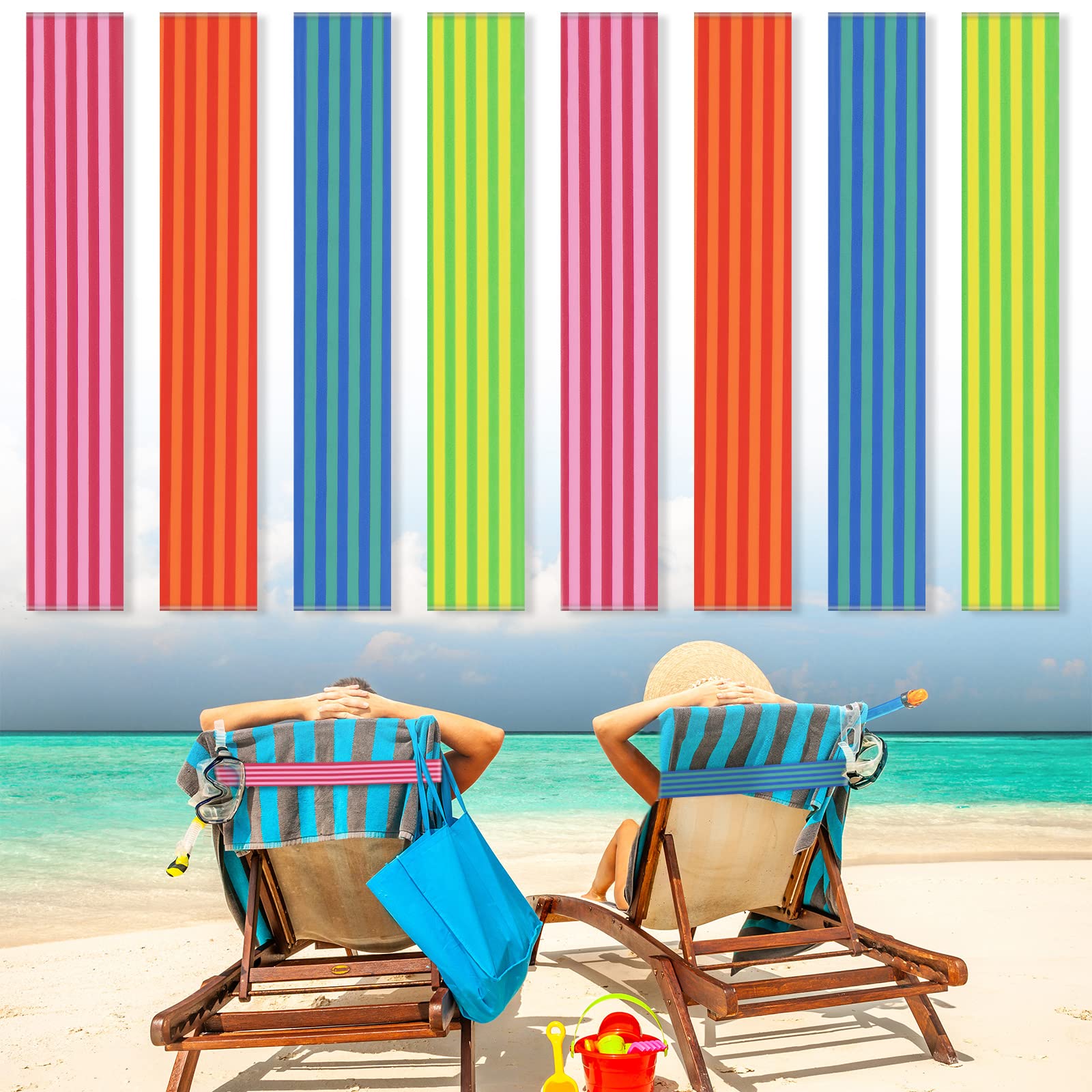 Jolof Store 8 Pack Elastic Beach Towel Bands – Windproof Chair Clips